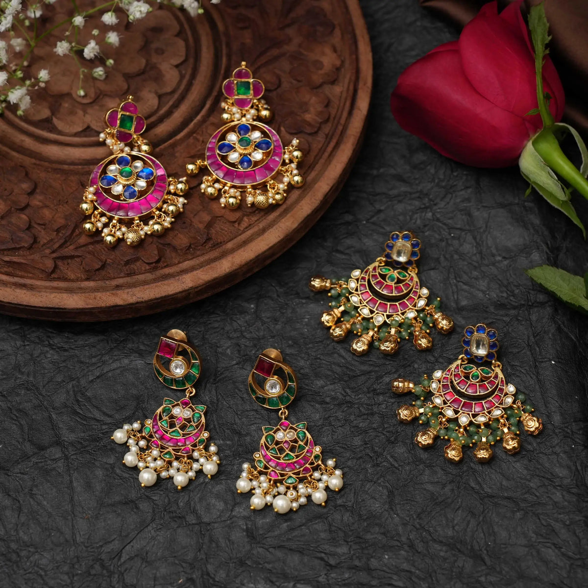 Kundan & Polki chandbali earrings