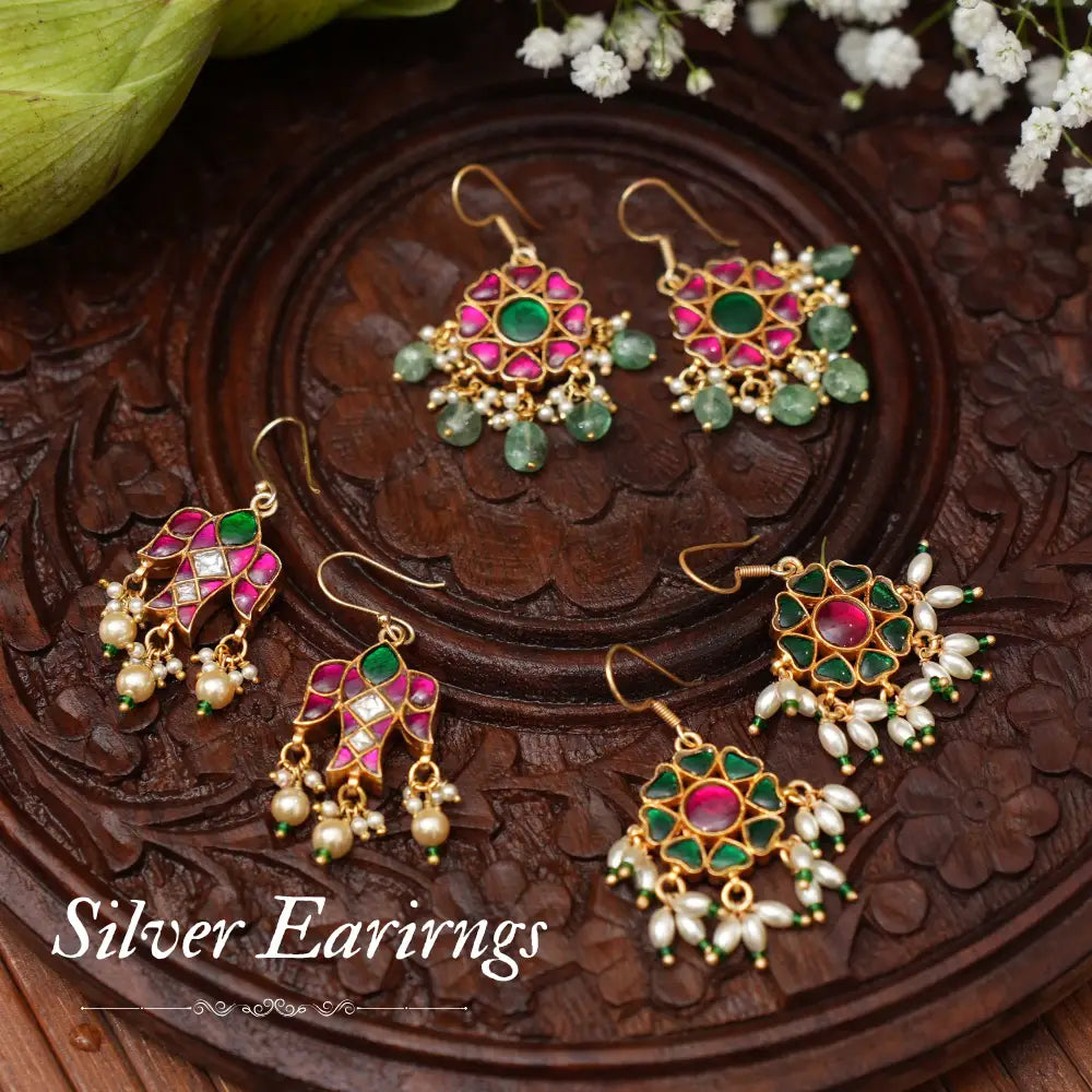 925 Silver Gold Plated Dangler Earrings