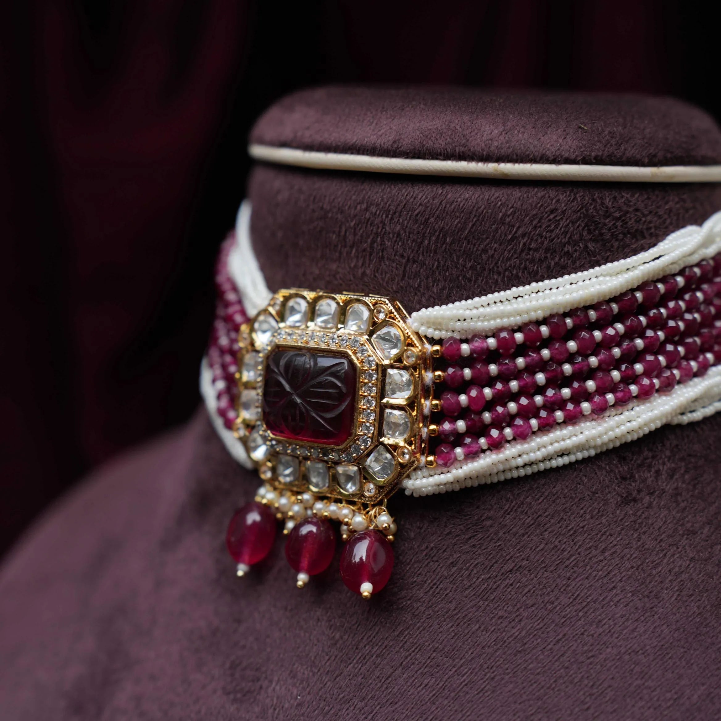 Renu Pearl Necklace - Maroon