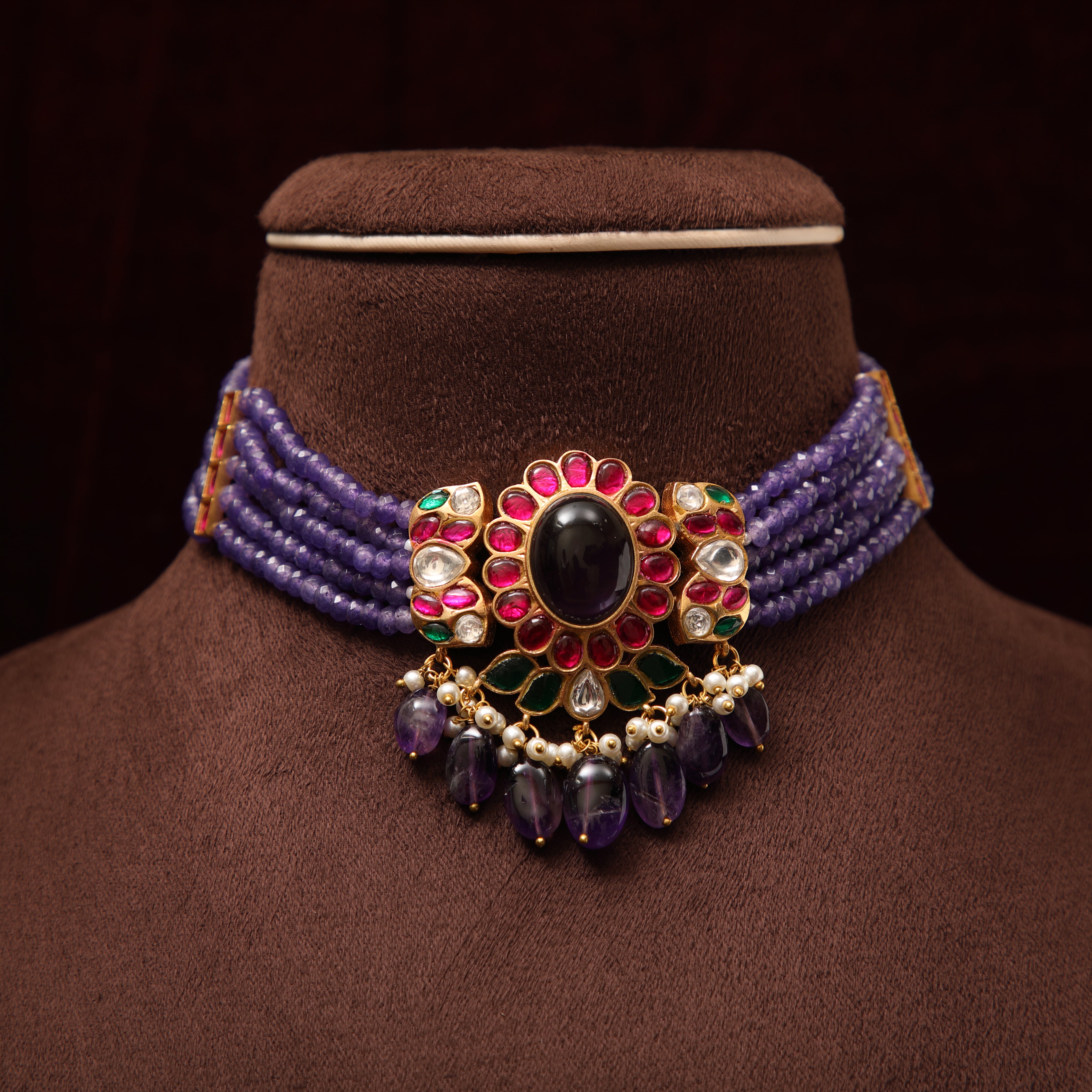 Asvika Polki Beaded Choker - Purple - Rimli Boutique