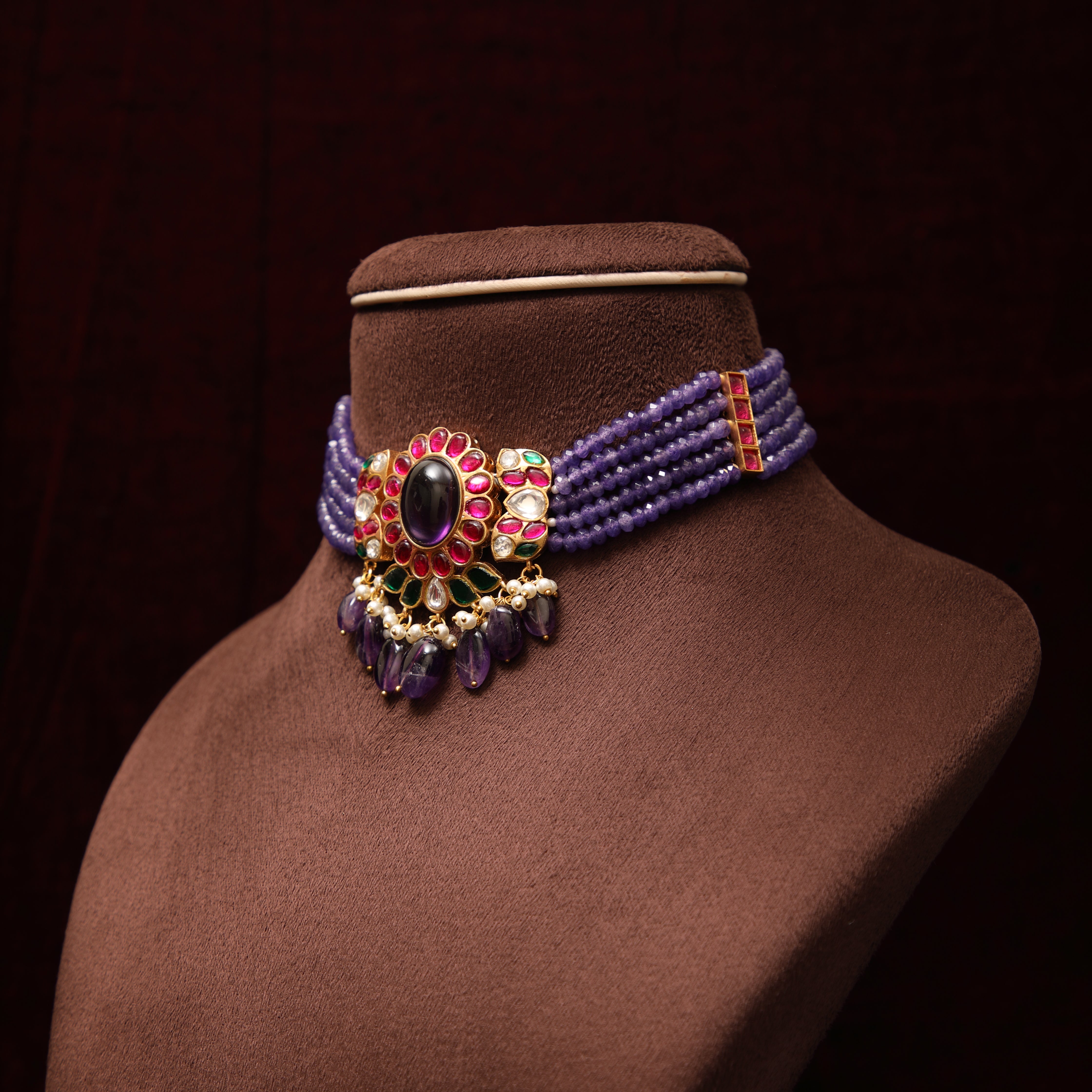 Asvika Polki Beaded Choker - Purple - Rimli Boutique