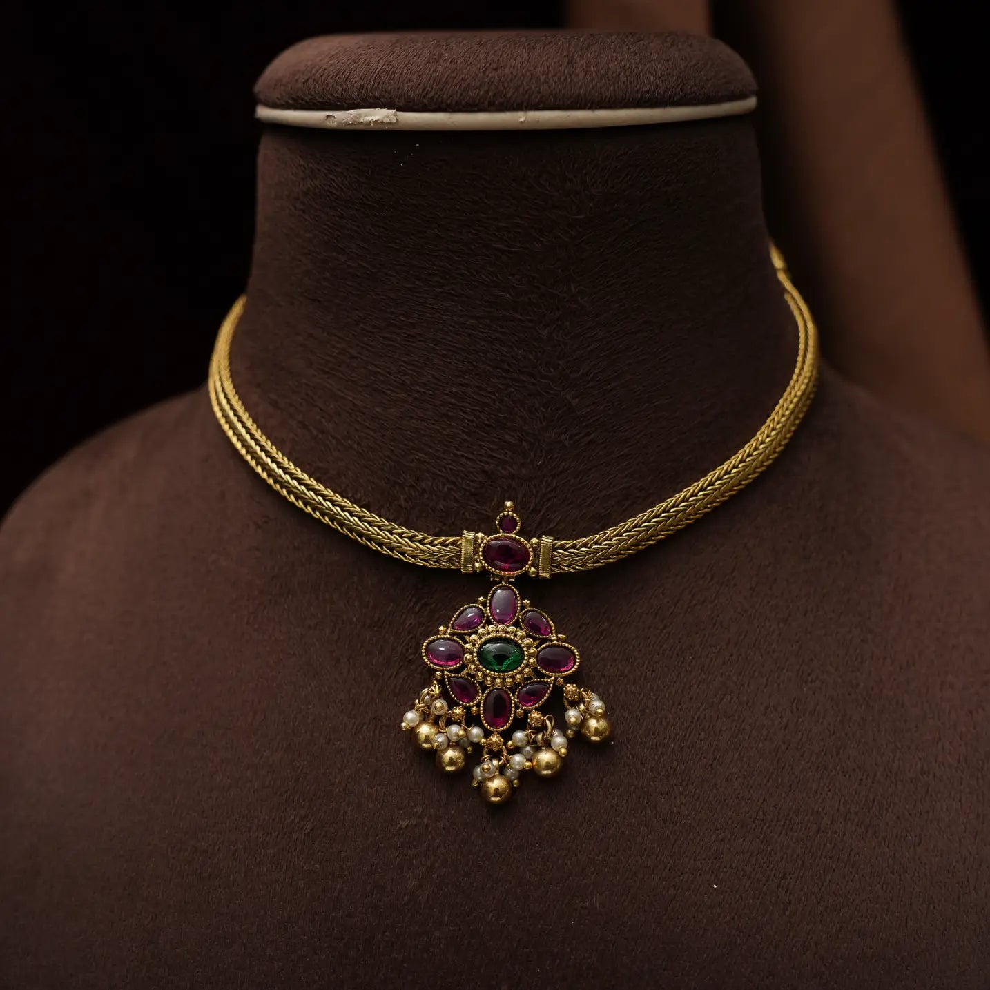 Aadishri Antique Attigai Necklace - Golden Ball
