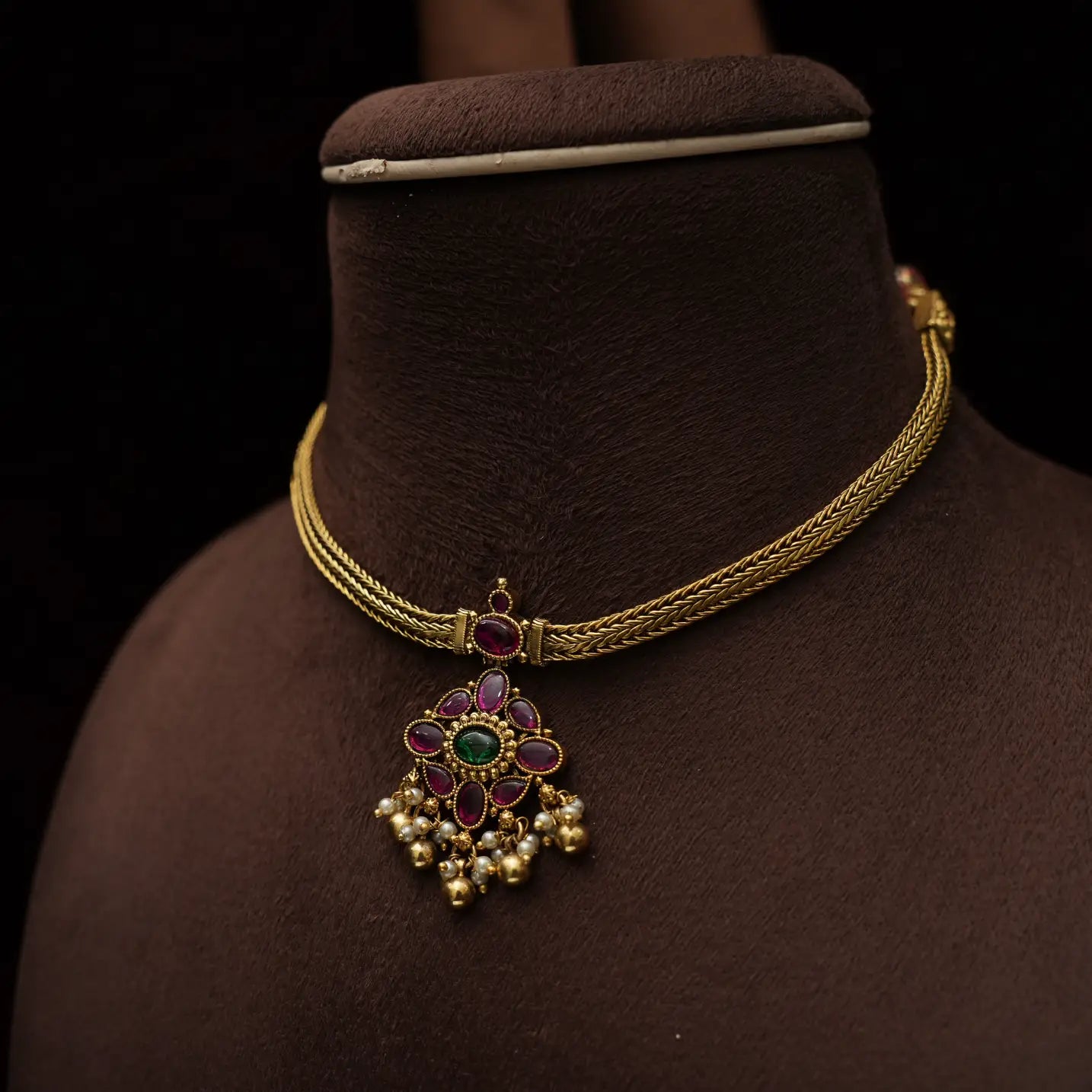 Aadishri Antique Attigai Necklace - Golden Ball