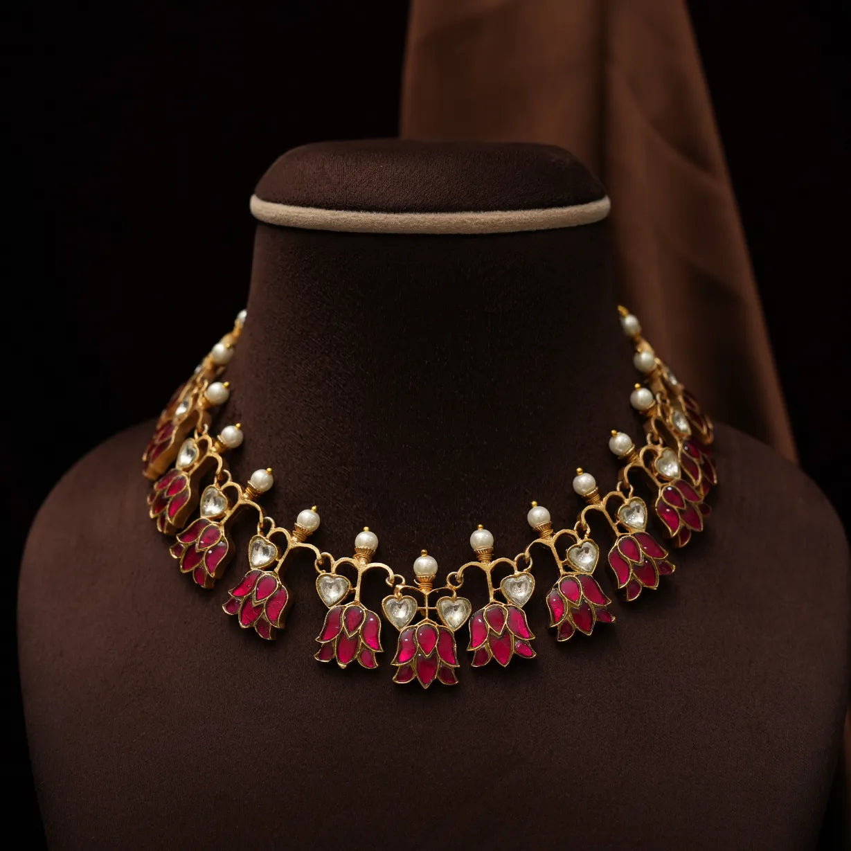 Aahana Polki Choker - Red