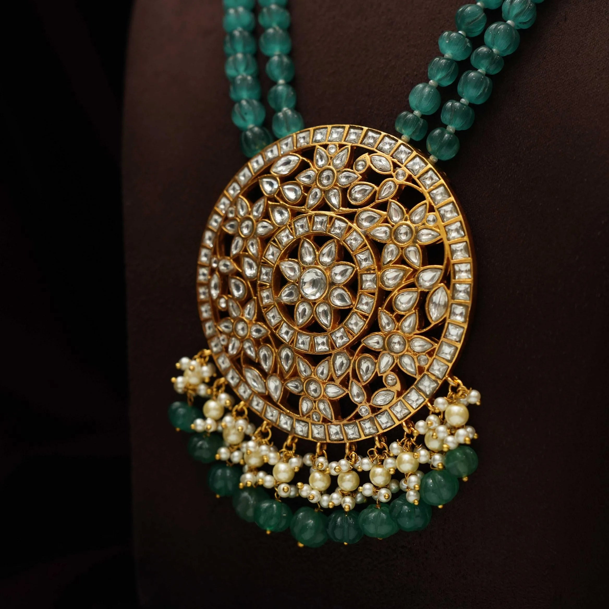 Aarushi Polki Beaded Necklace - Teal