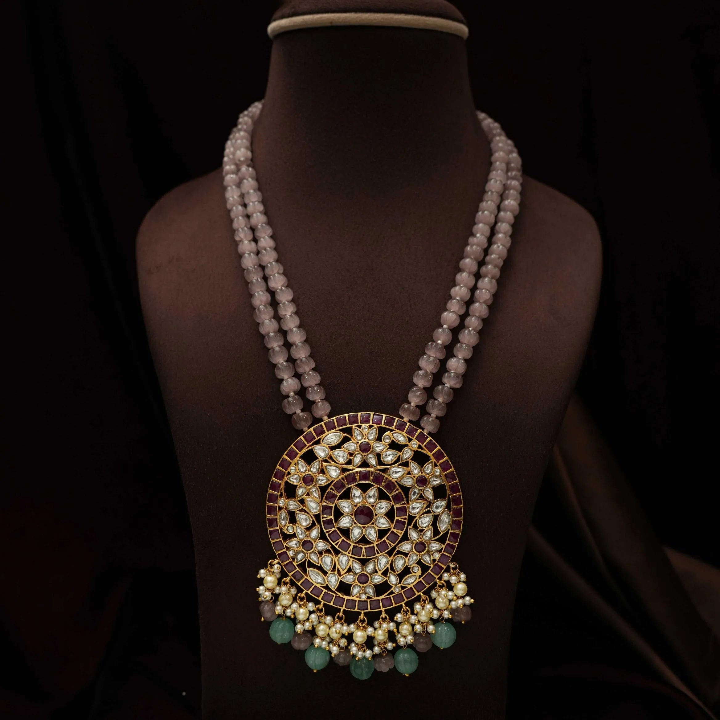 Aarushi Polki Beaded Necklace - Pink