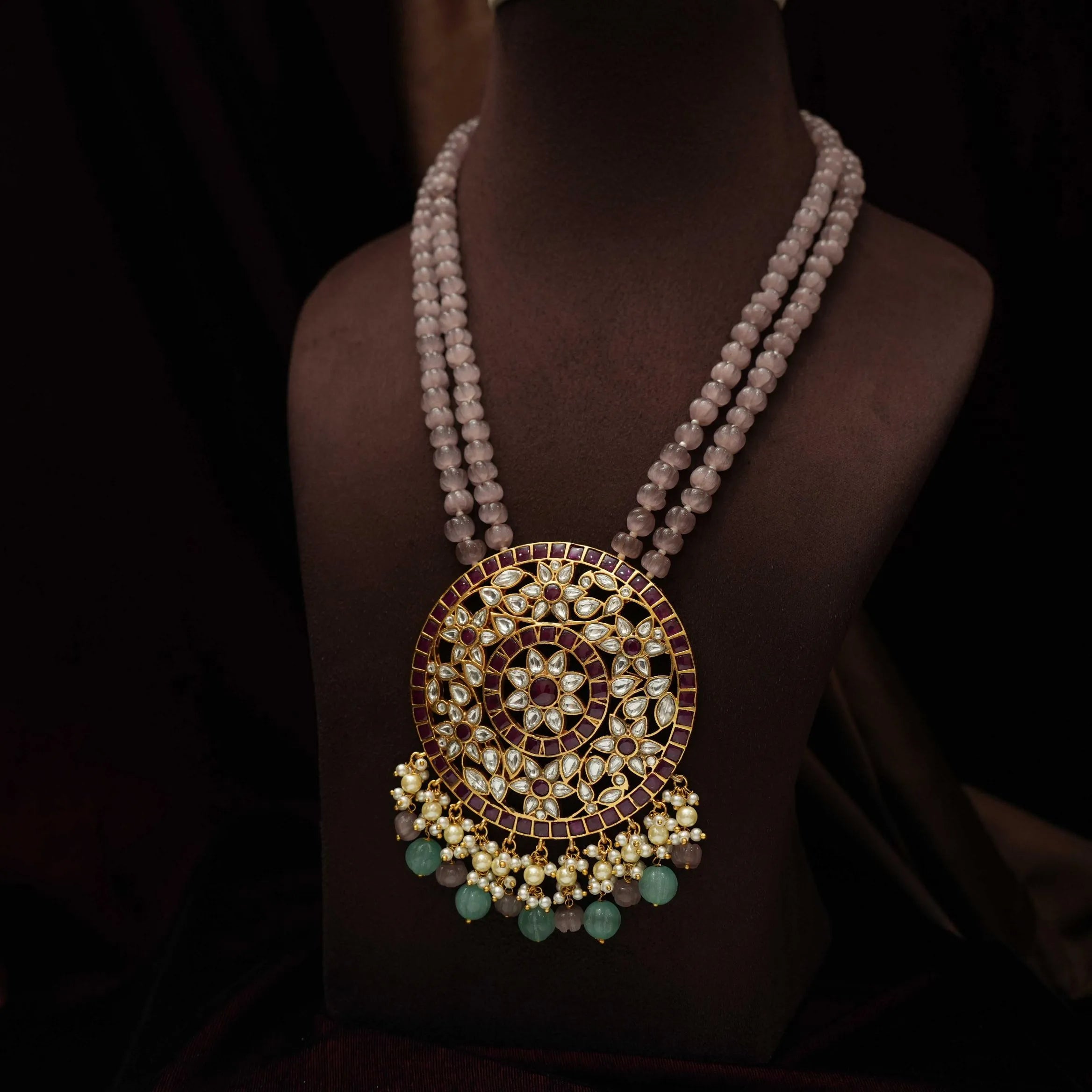 Aarushi Polki Beaded Necklace - Pink