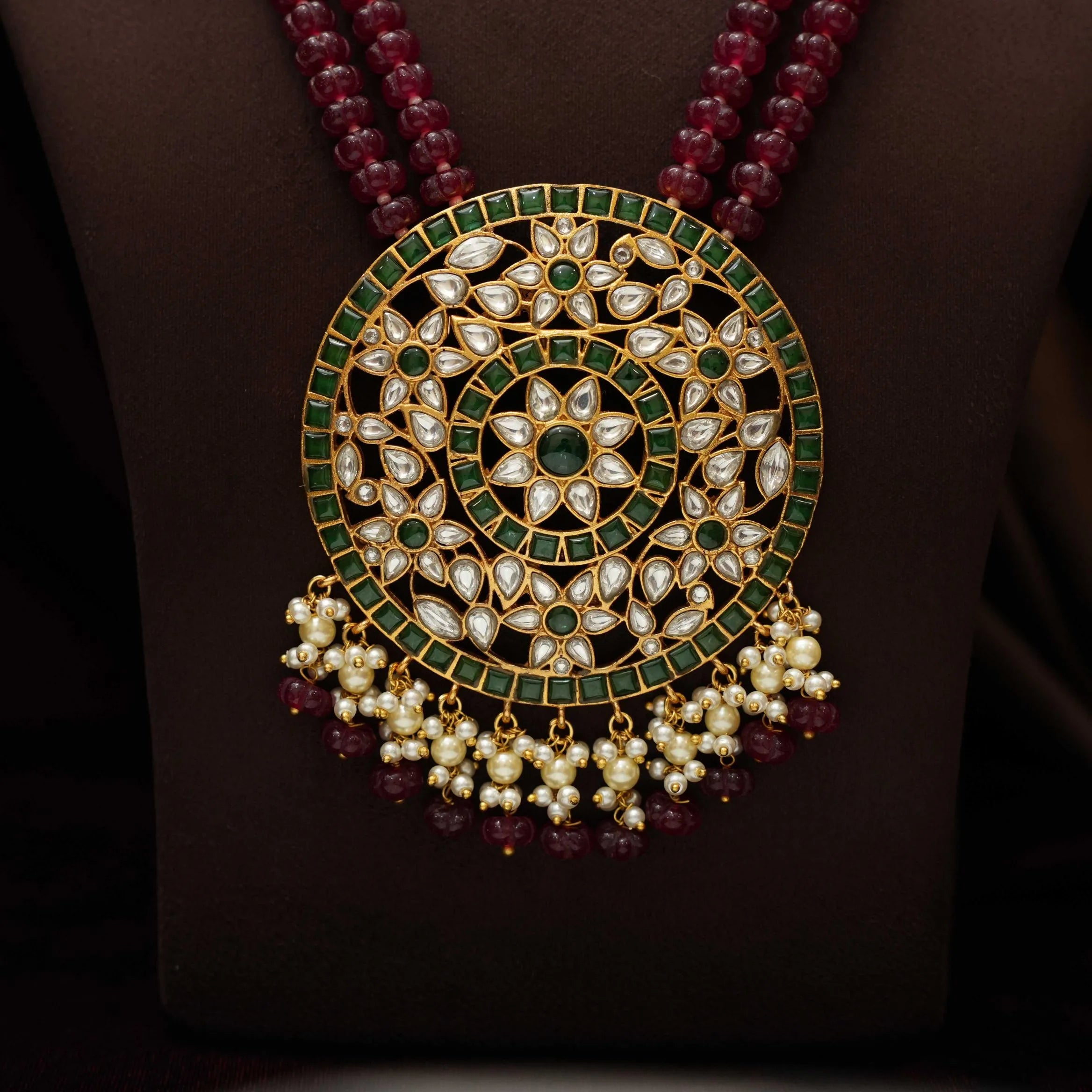 Aarushi Polki Beaded Necklace - Red