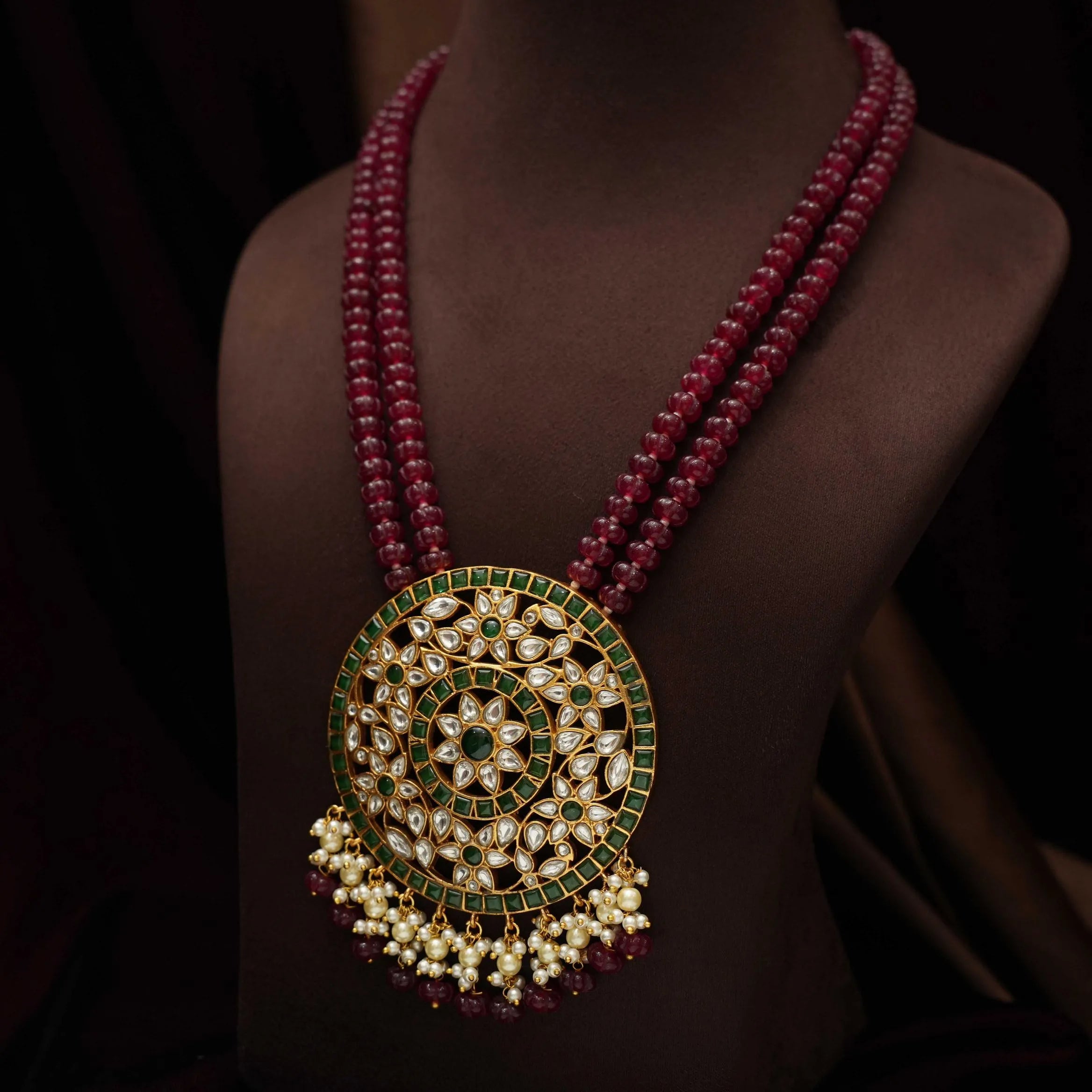 Aarushi Polki Beaded Necklace - Red