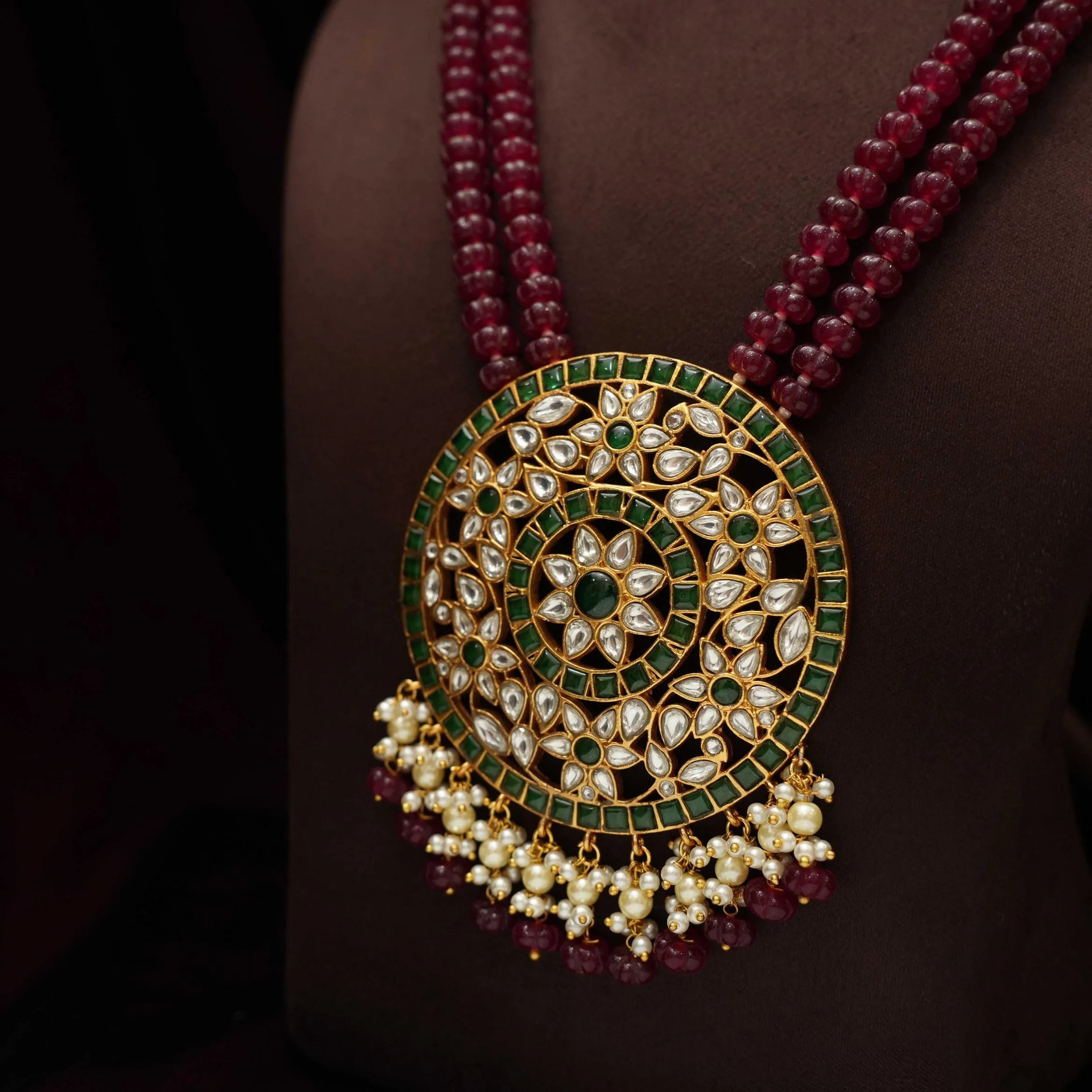 Aarushi Polki Beaded Necklace - Red