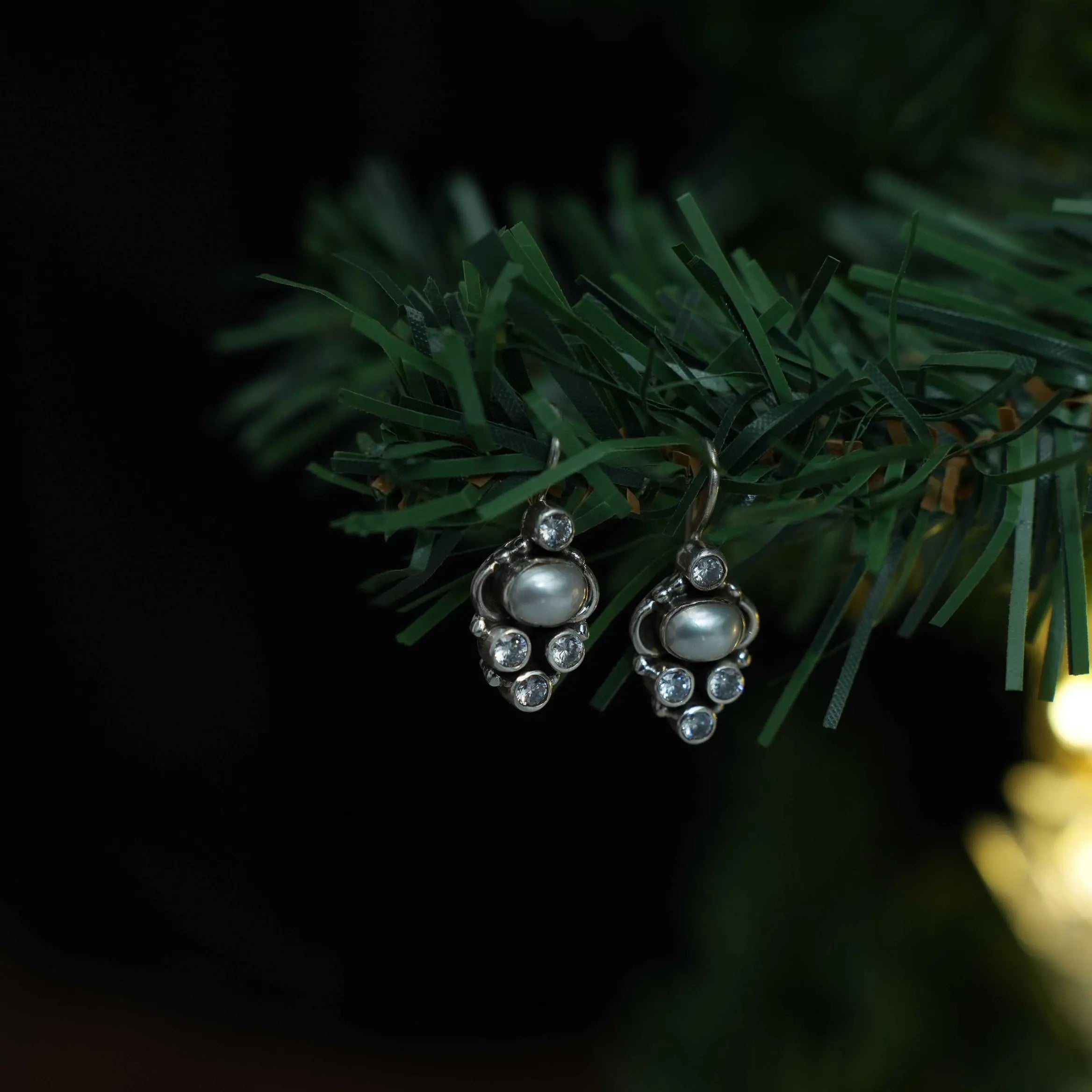 Aashi Silver Oxidised Earrings - Pearl