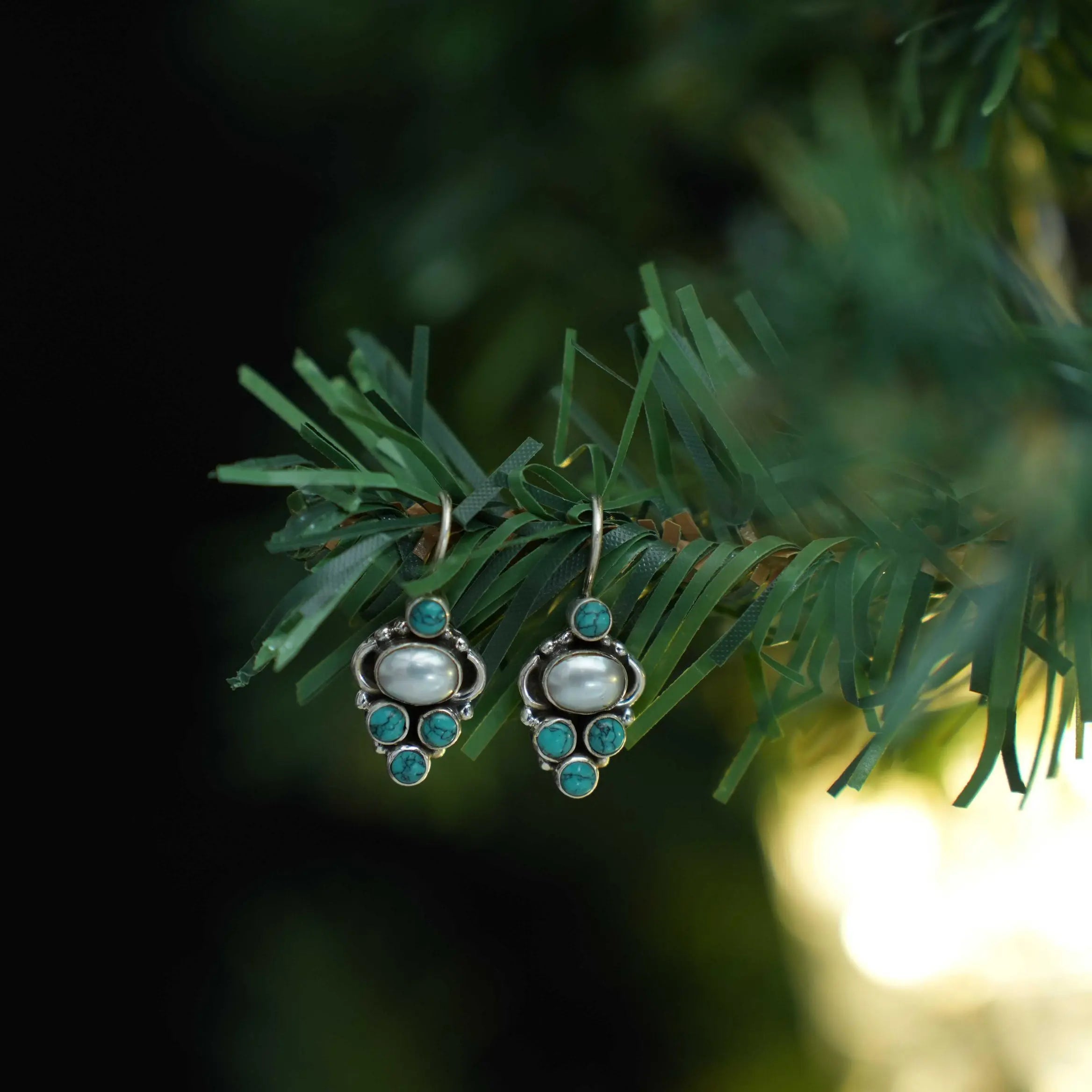 Aashi Silver Oxidised Earrings - Turquoise
