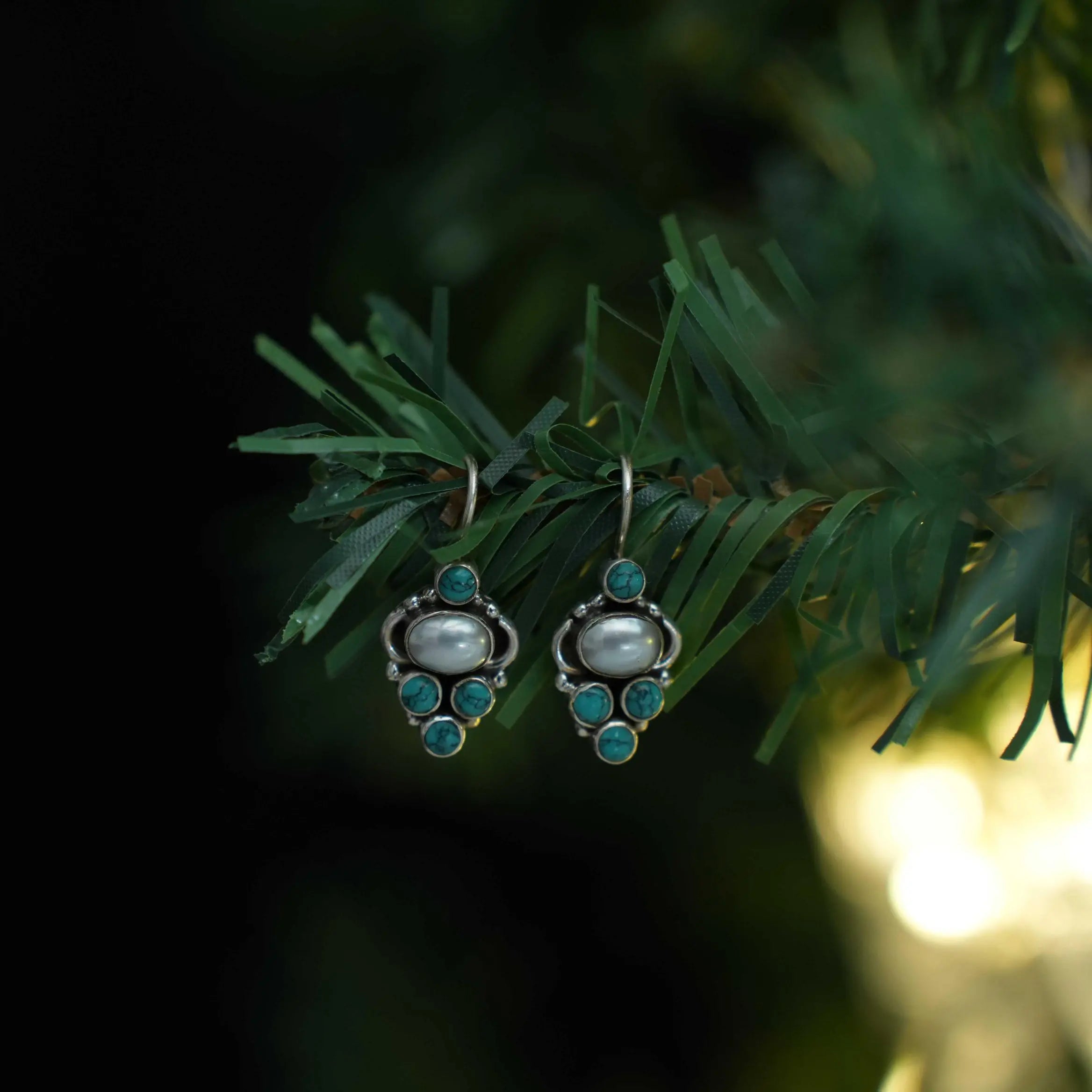 Aashi Silver Oxidised Earrings - Turquoise