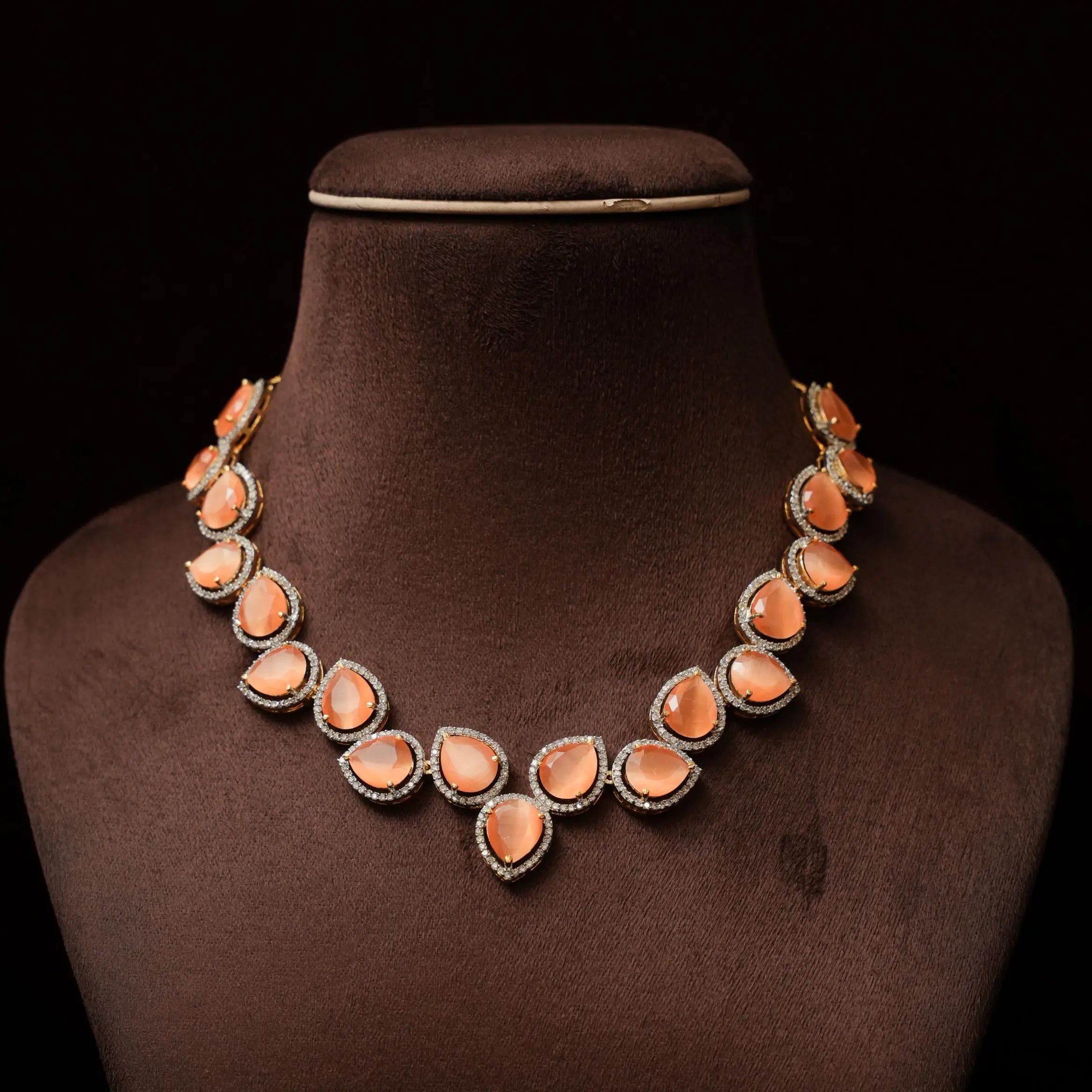 Abhaya Zircon Necklace - Coral Color