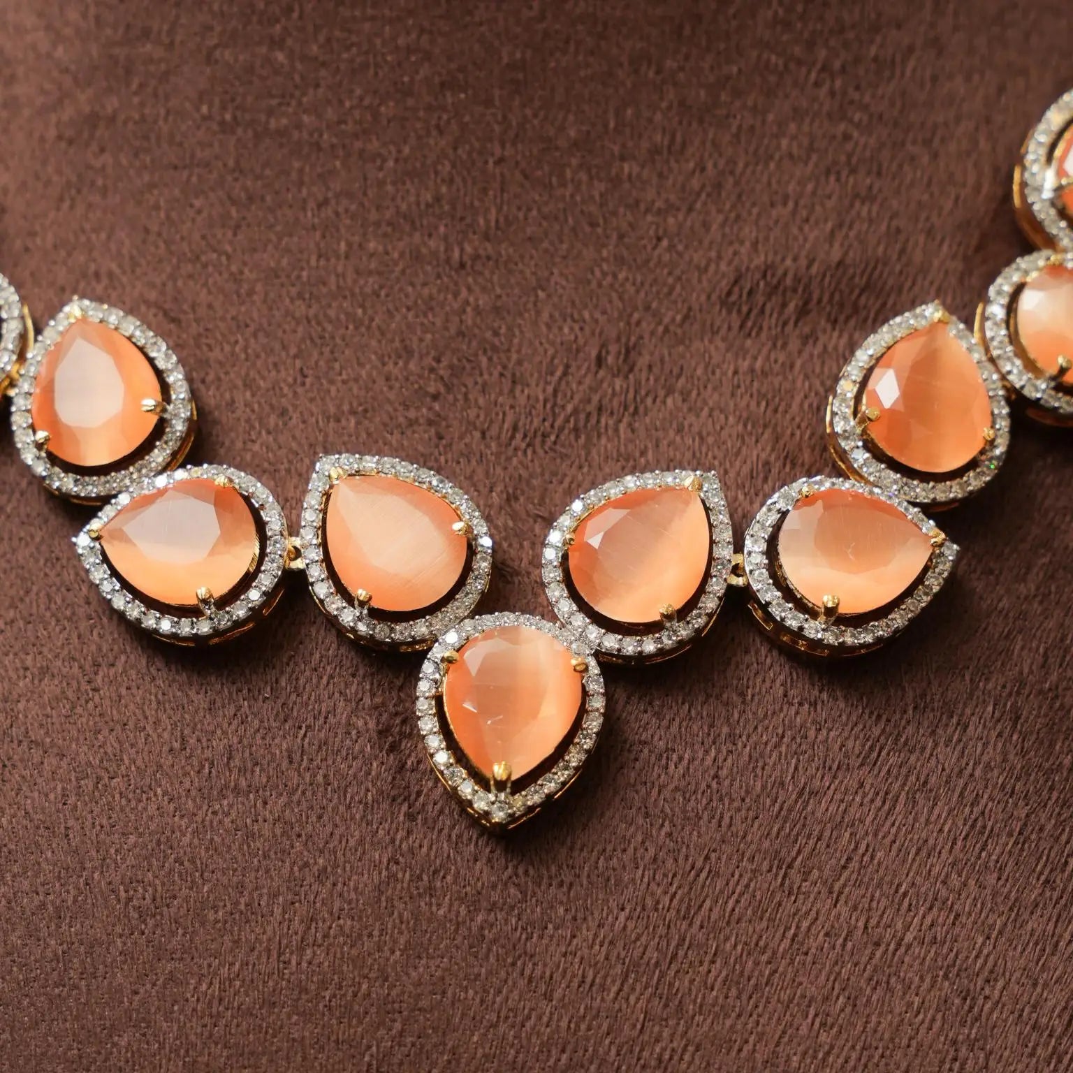Abhaya Zircon Necklace - Coral Color