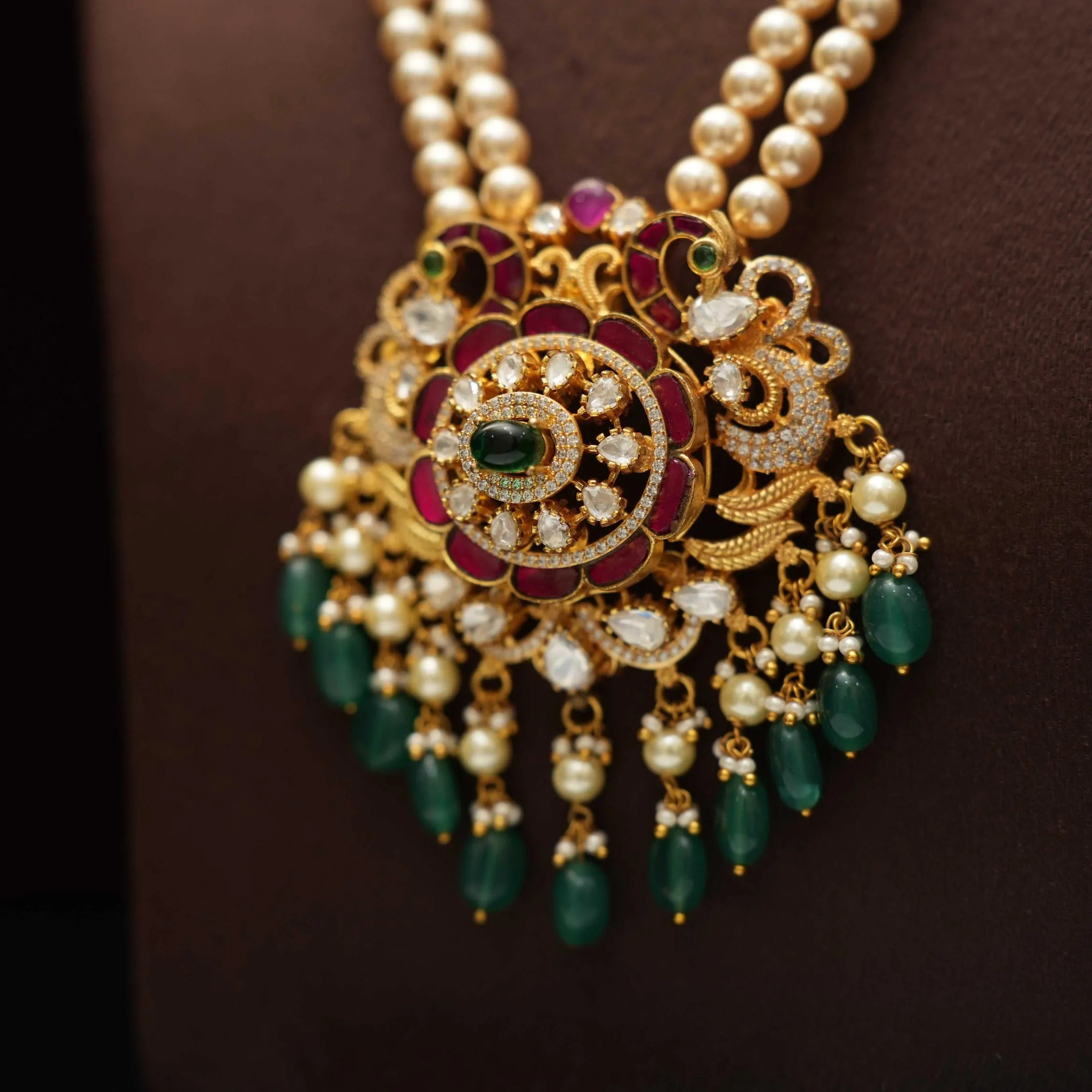 Abirami Pearl Necklace - Red