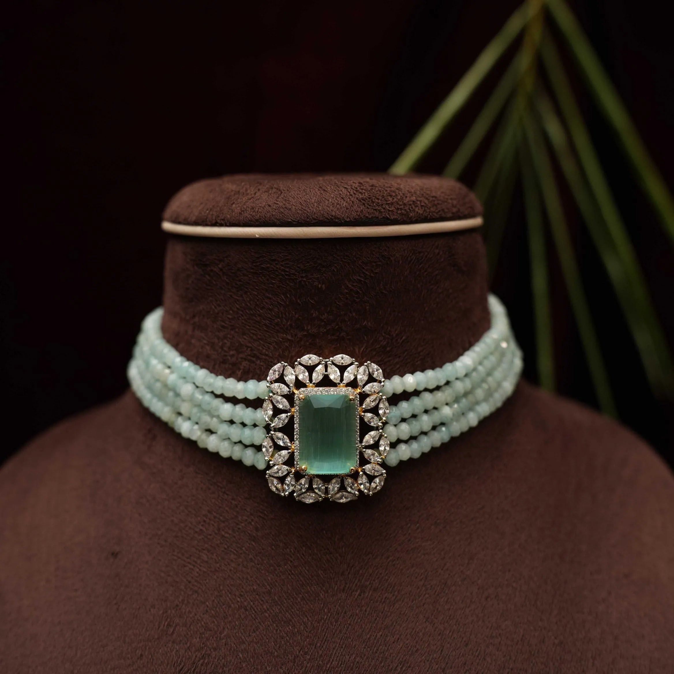 Abisha Beaded Polki Choker - Pastel Blue - Rimli Boutique