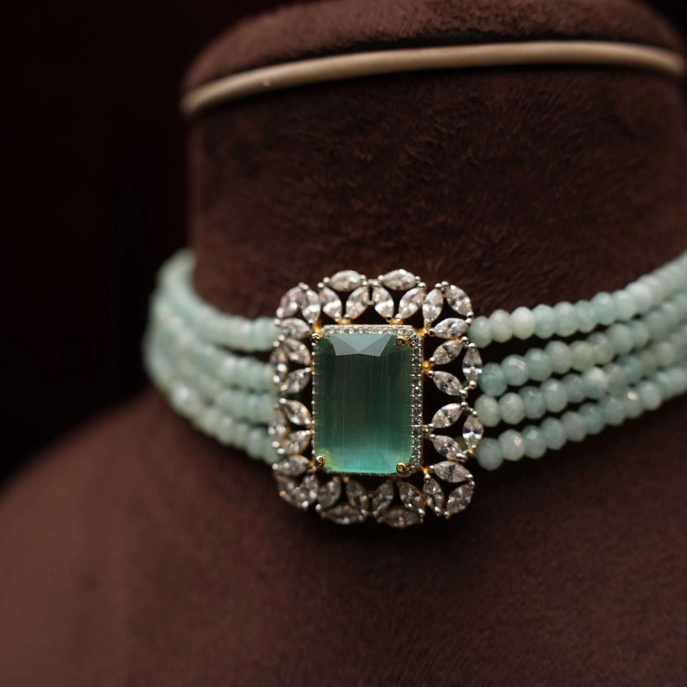 Abisha Beaded Polki Choker - Pastel Blue - Rimli Boutique