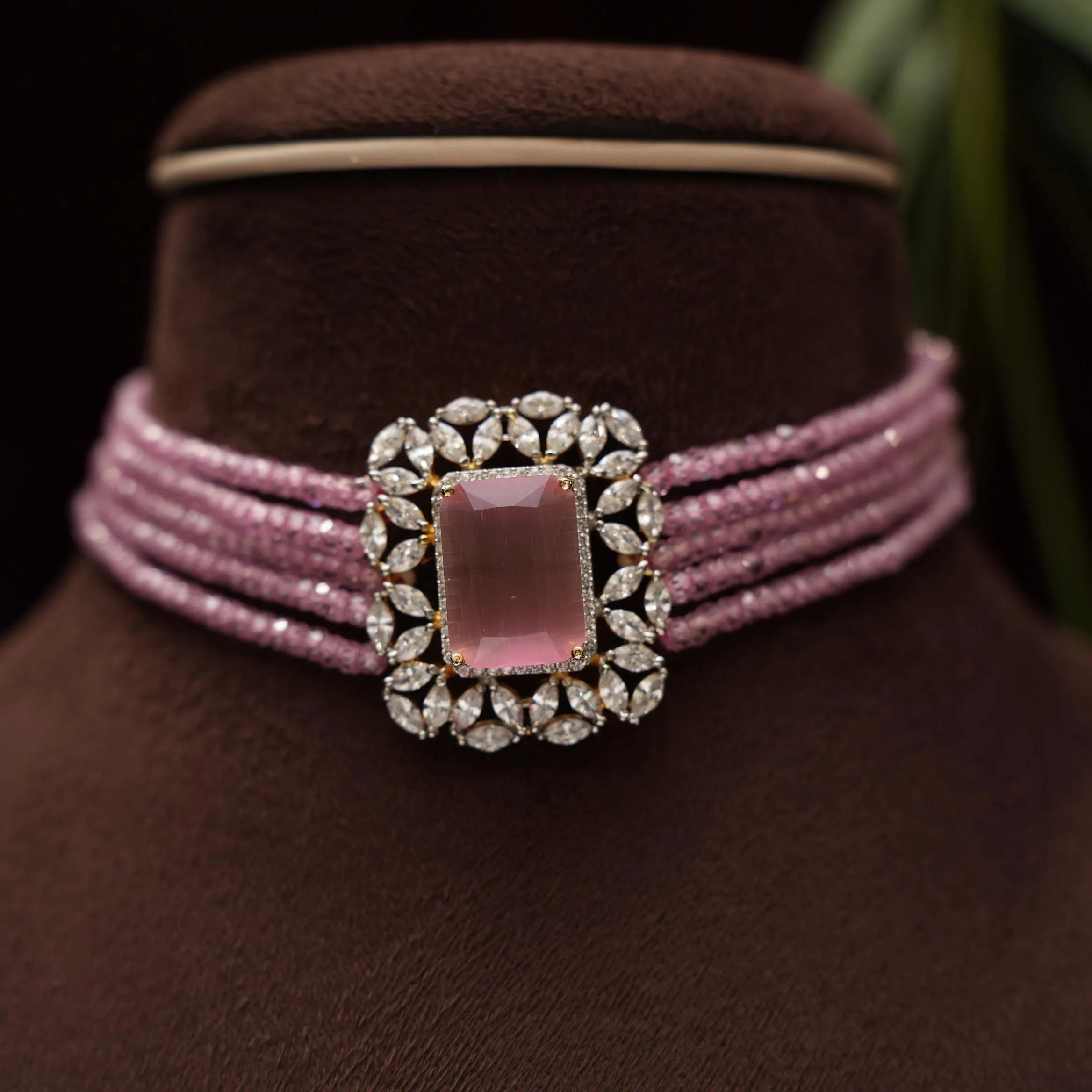 Abisha Beaded Polki Choker - Pastel Pink - Rimli Boutique