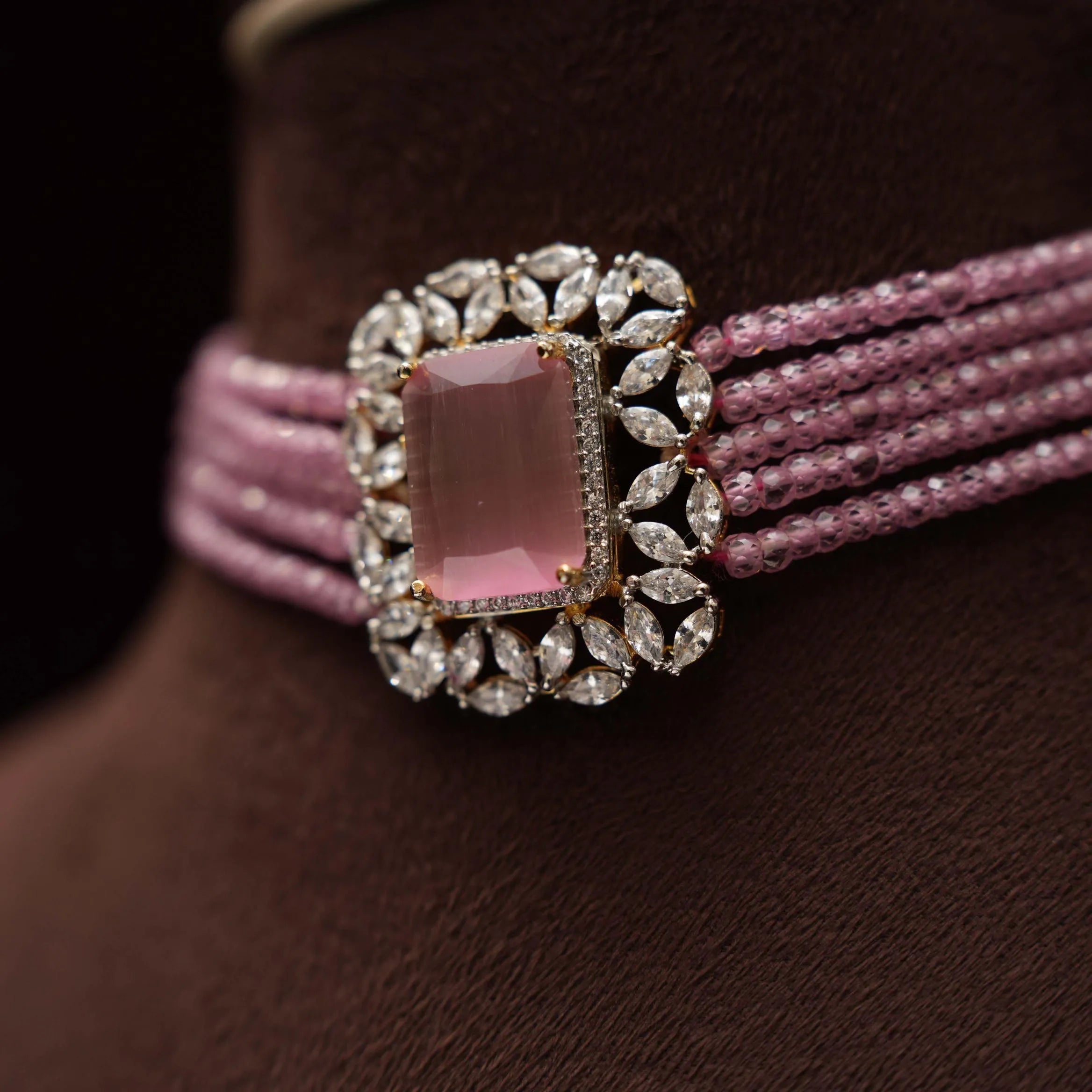 Abisha Beaded Polki Choker - Pastel Pink - Rimli Boutique