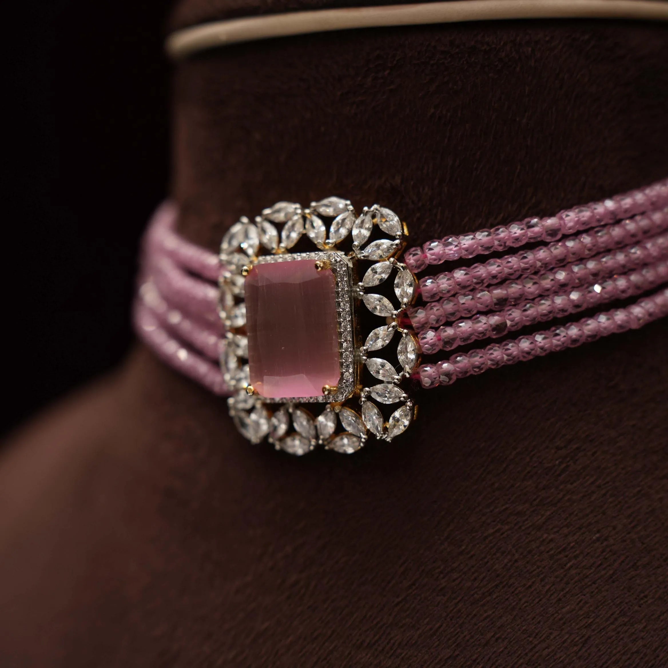 Abisha Beaded Polki Choker - Pastel Pink - Rimli Boutique