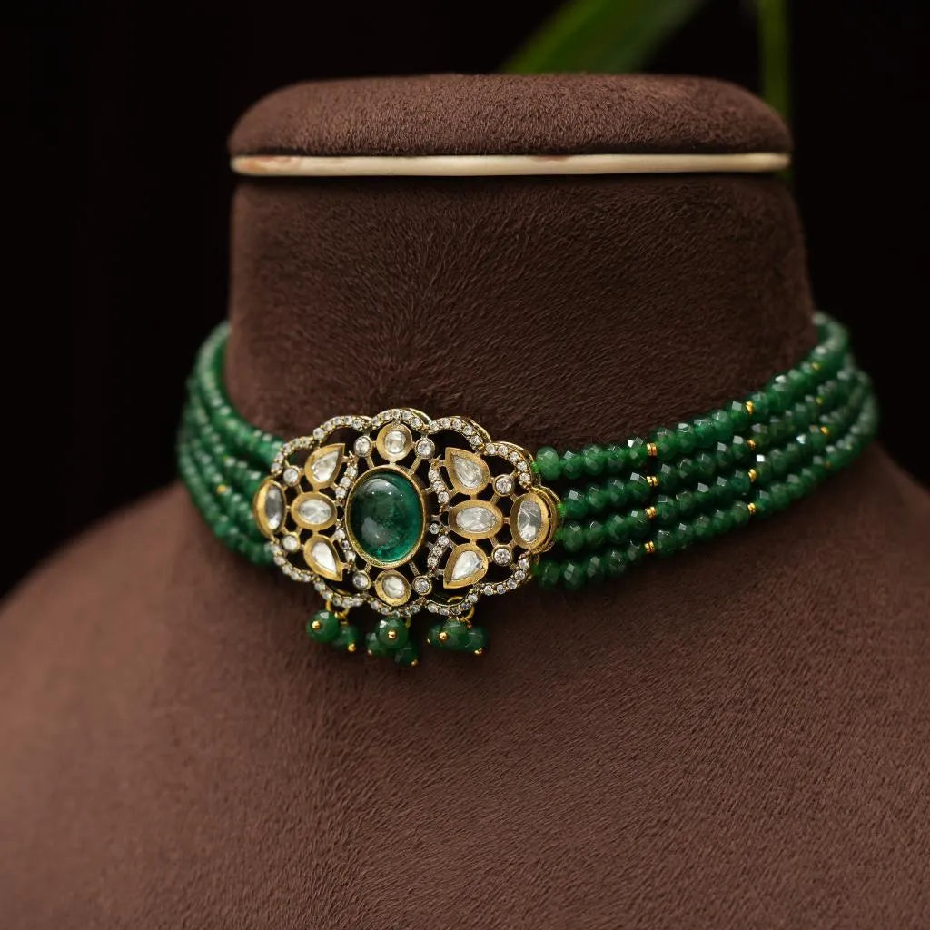 Abryan Beaded Victorian Choker - Dark Green