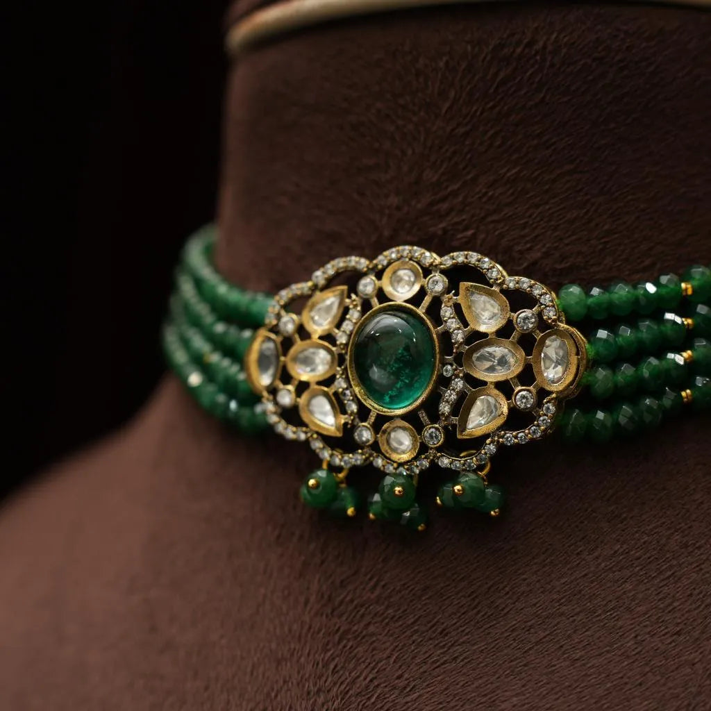 Abryan Beaded Victorian Choker - Dark Green