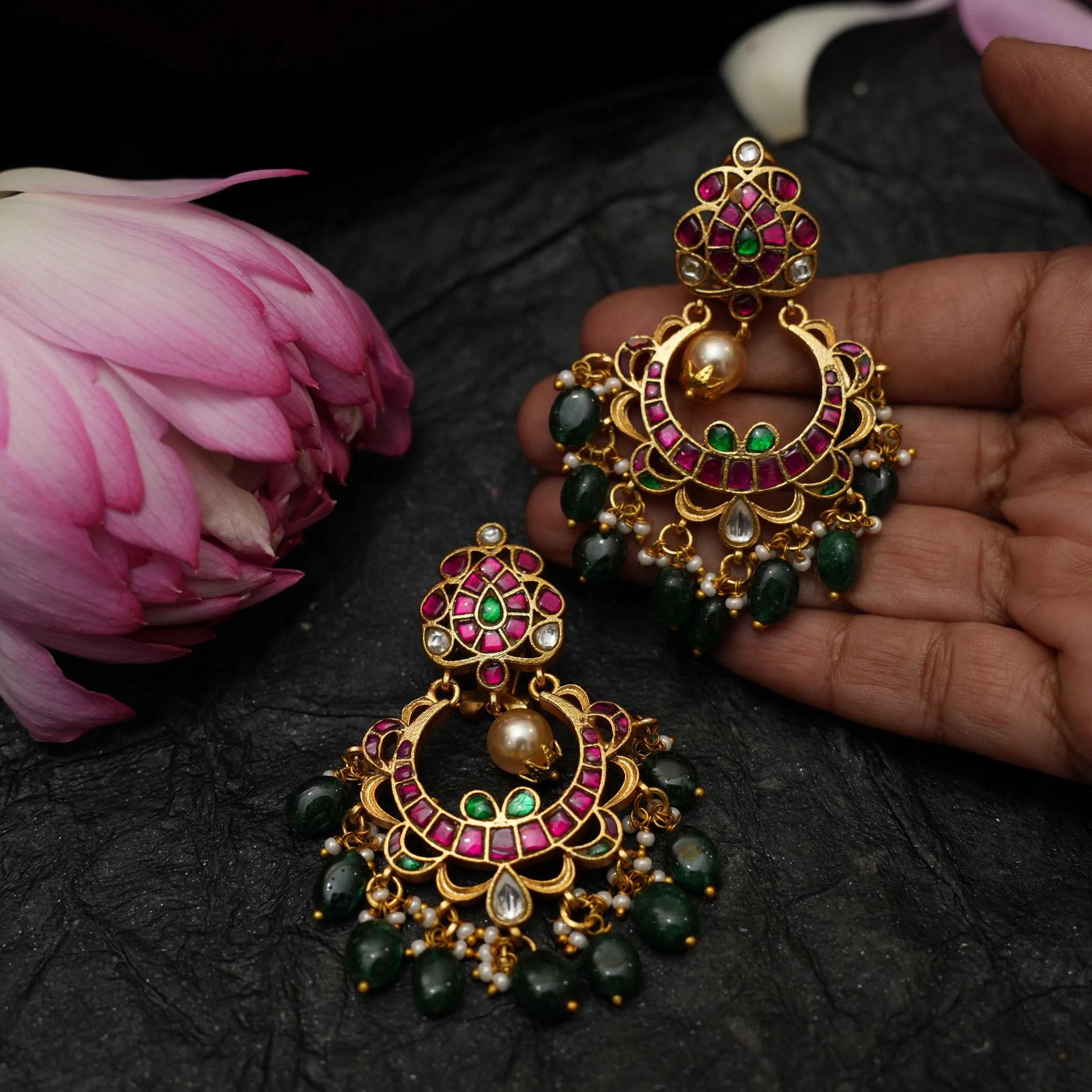 Adhira Polki Chandbali Earrings
