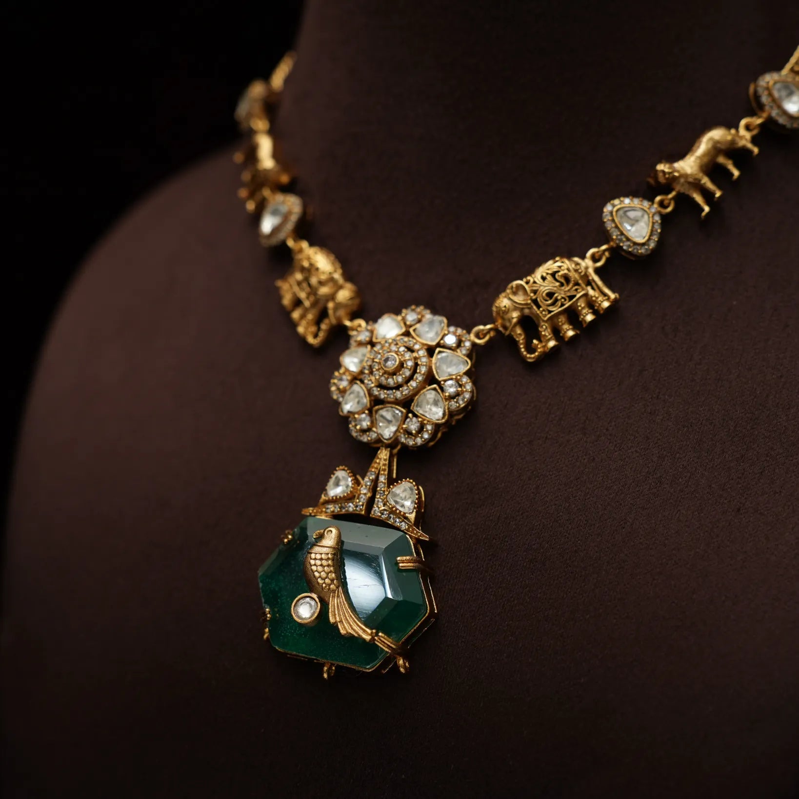 Adhiratha Polki Necklace - Emerald Green