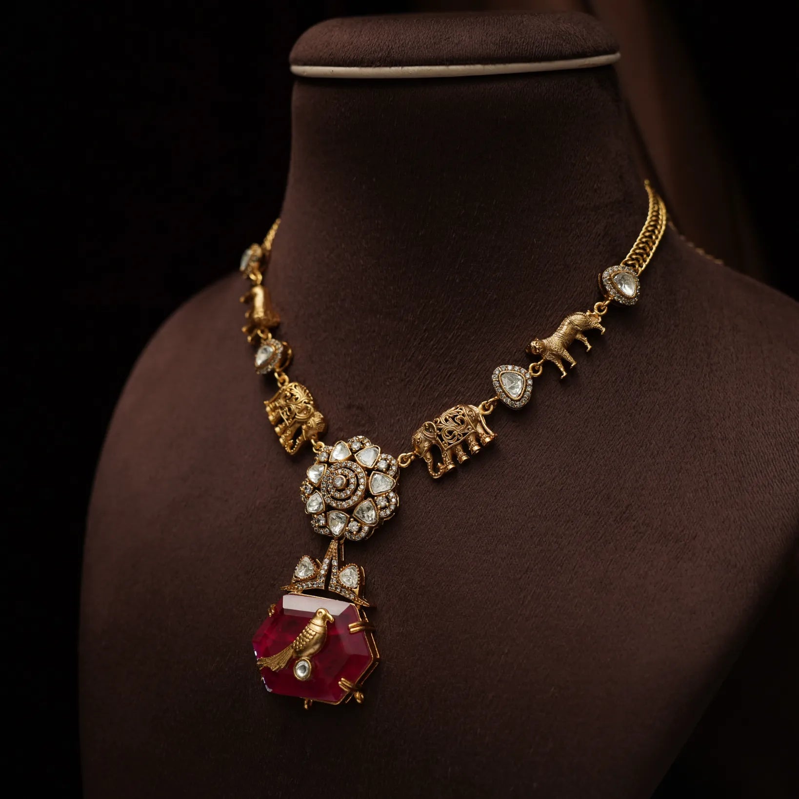 Adhiratha Polki Necklace - Red