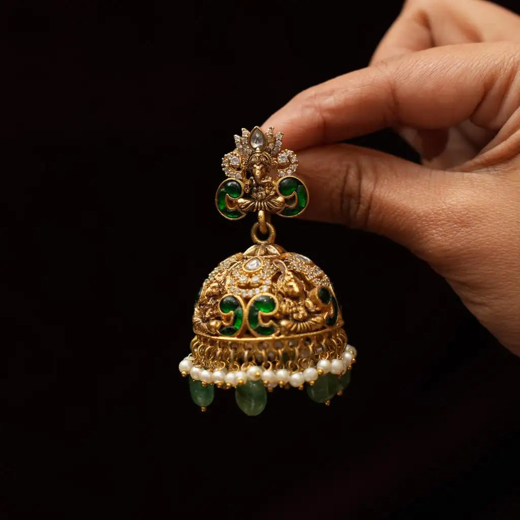 Adhvika Antique Jhumkha - Green