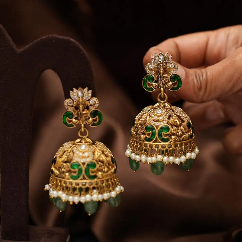 Adhvika Antique Jhumkha - Green
