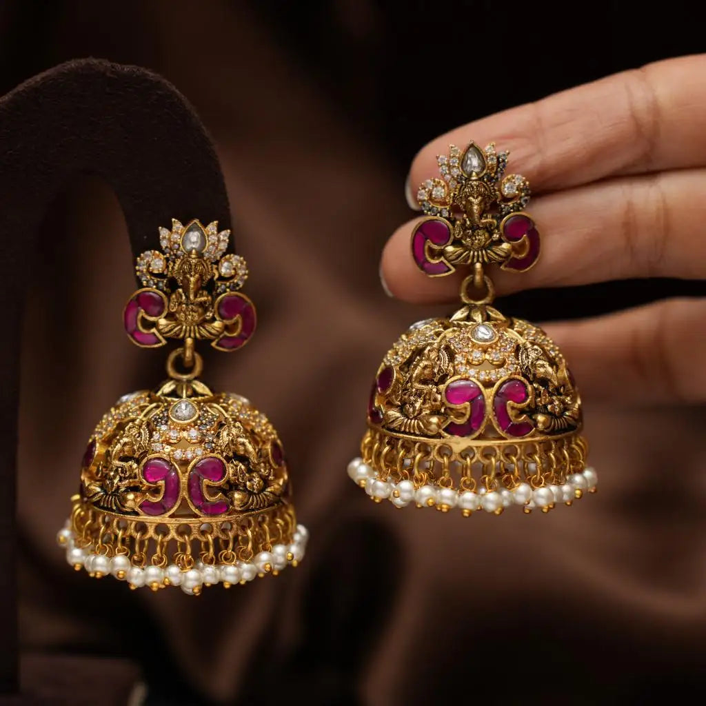 Adhvika Antique Jhumkha - Red