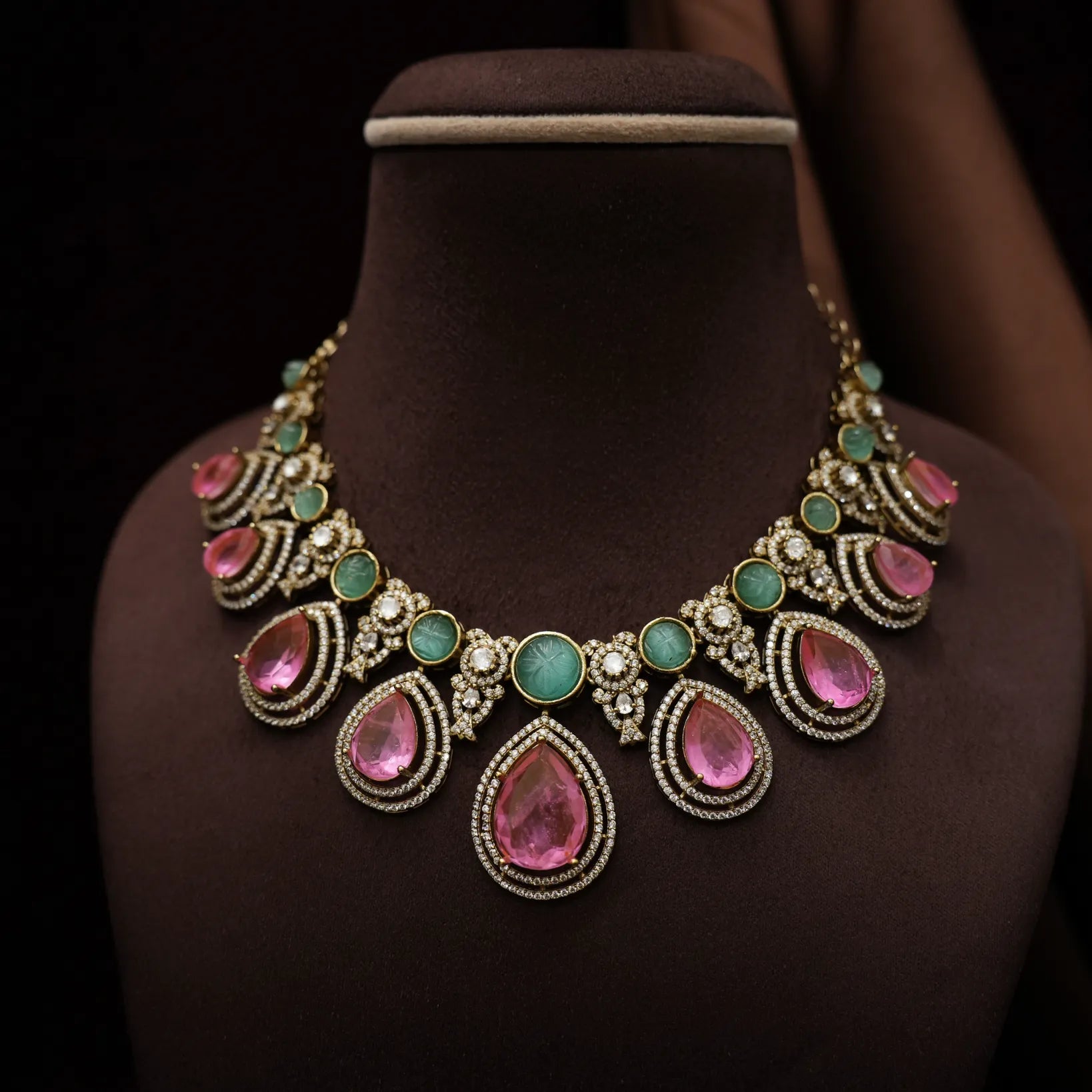 Aesha Victorian Polki Necklace - Pastel Pink