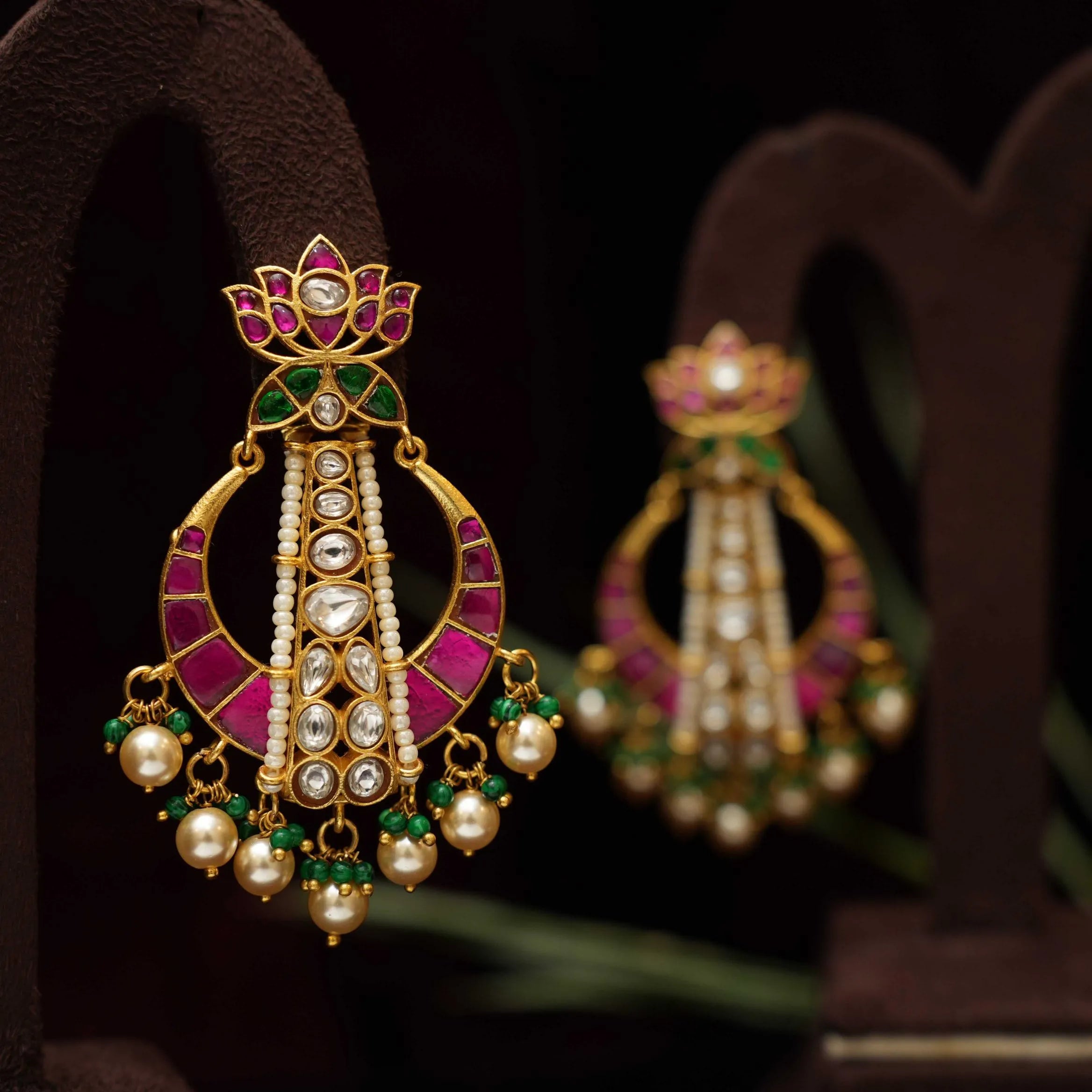 Aira Designer Polki Earring - Red