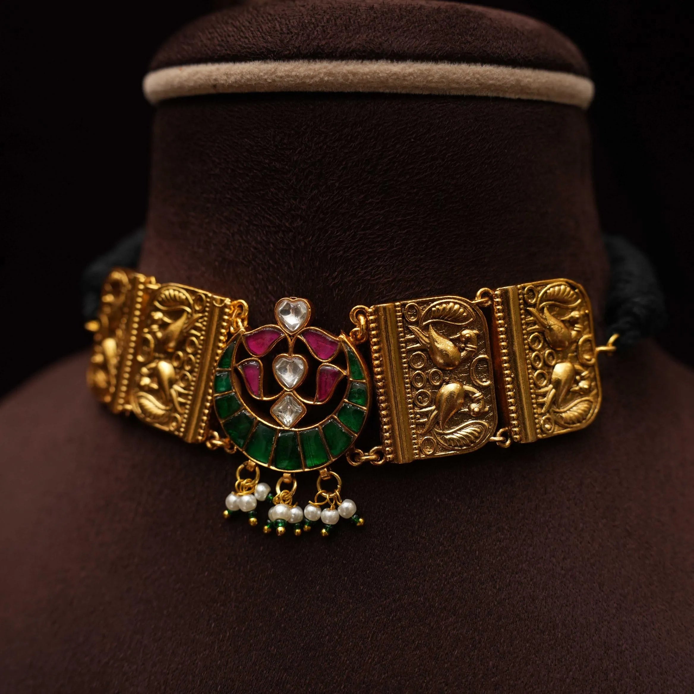 Ambika Antique Choker - Red & Green