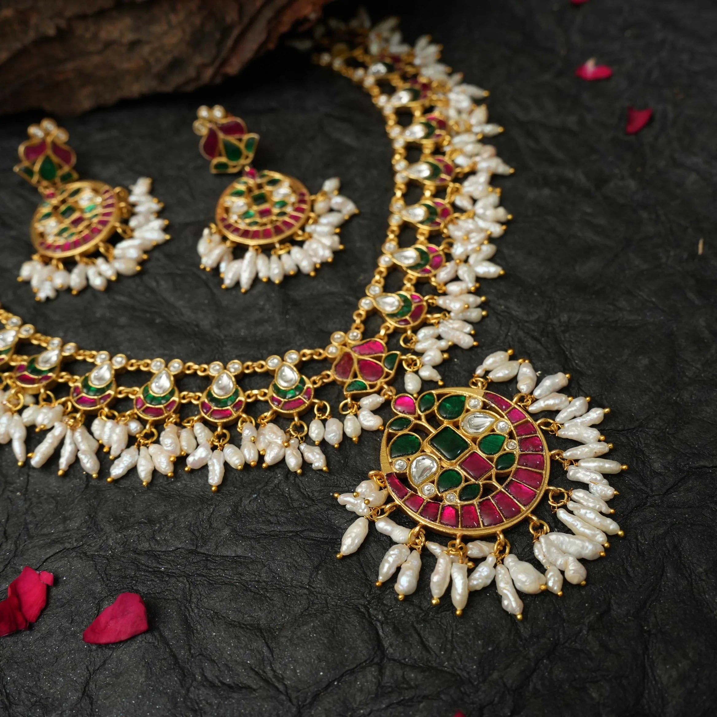 Amita Pearl Polki Necklace - Red