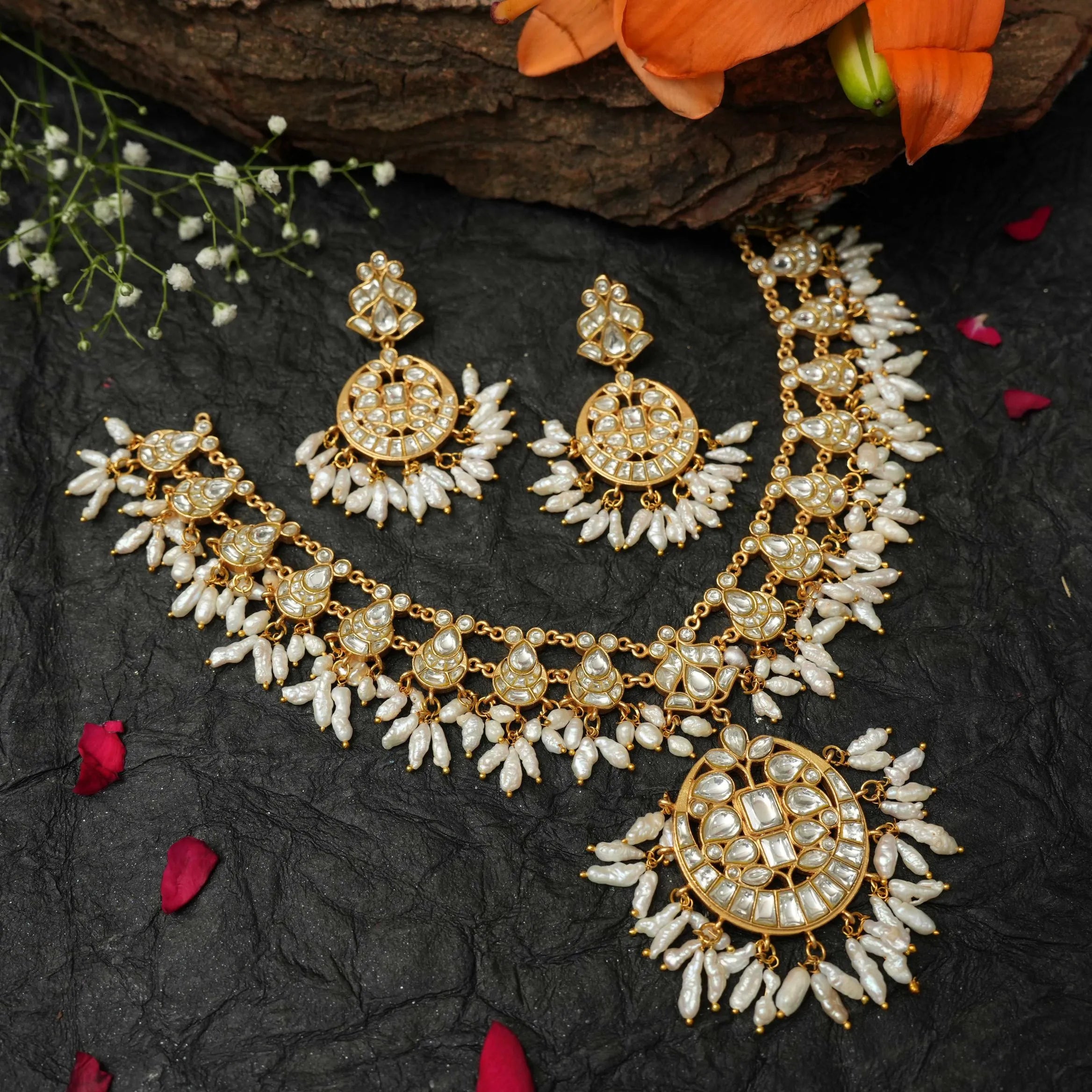 Amita Pearl Polki Necklace - White