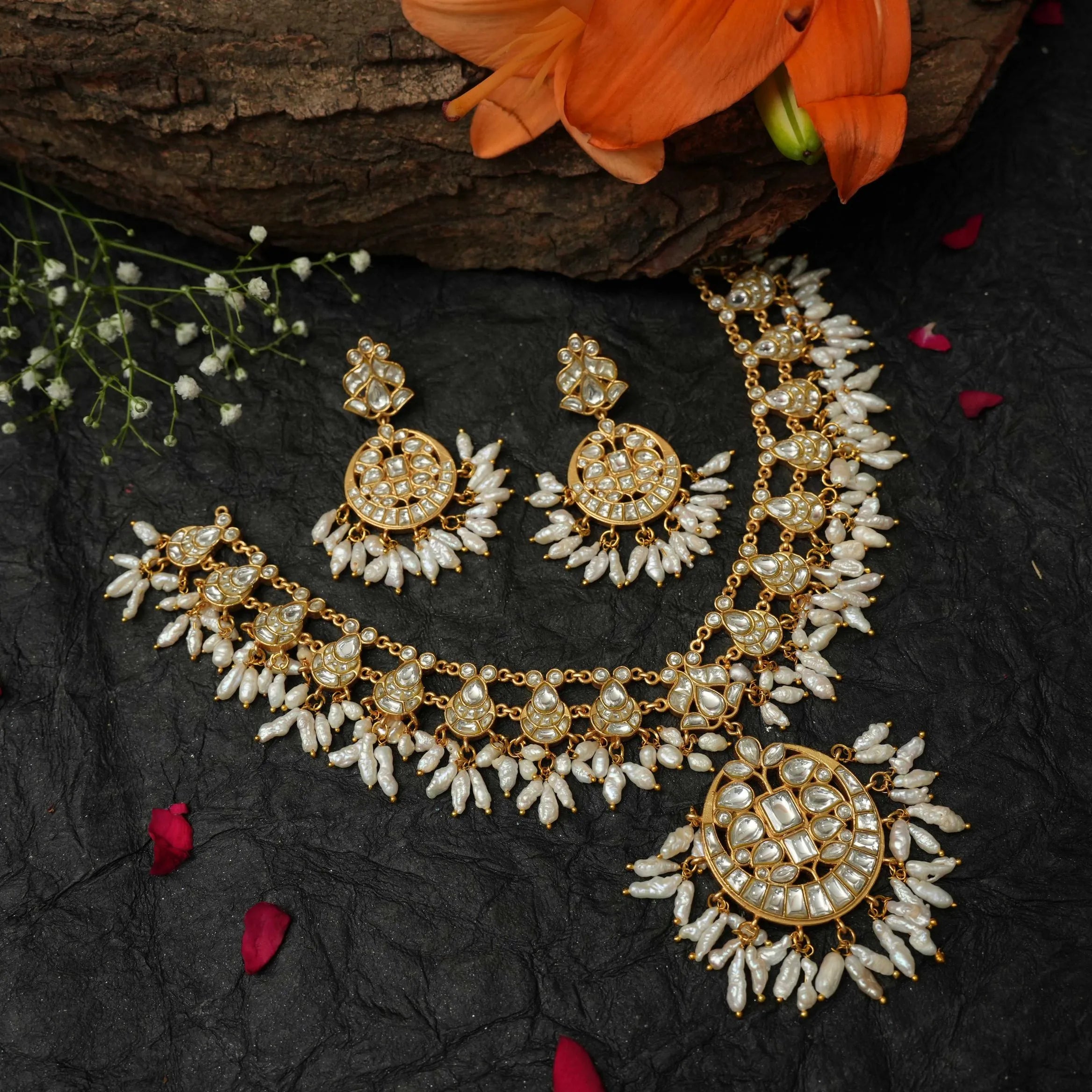 Amita Pearl Polki Necklace - White