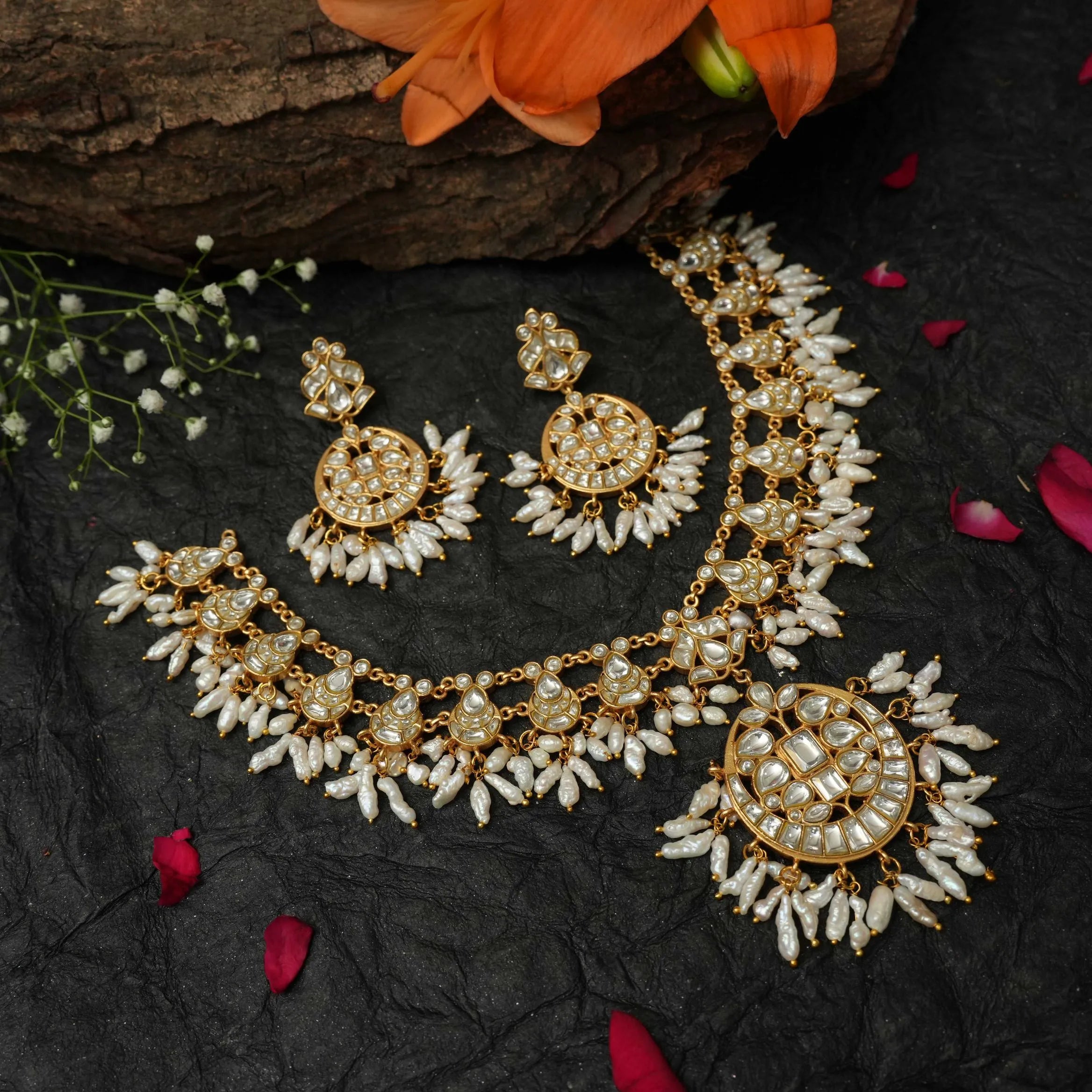 Amita Pearl Polki Necklace - White