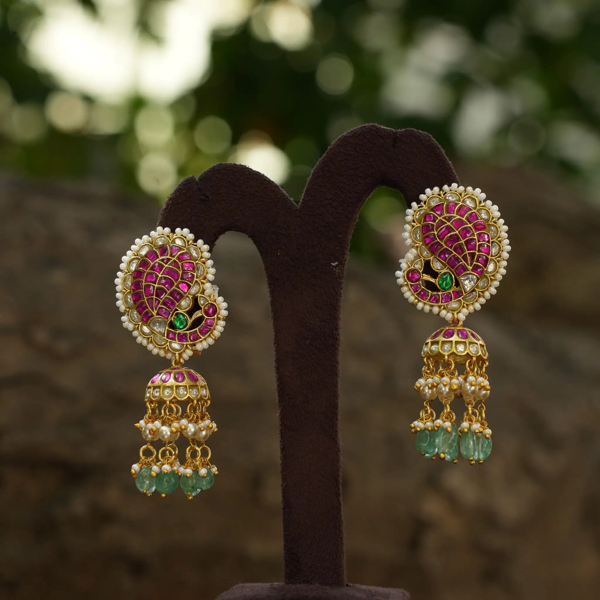 Amrit Polki Jhumka Earrings - Red