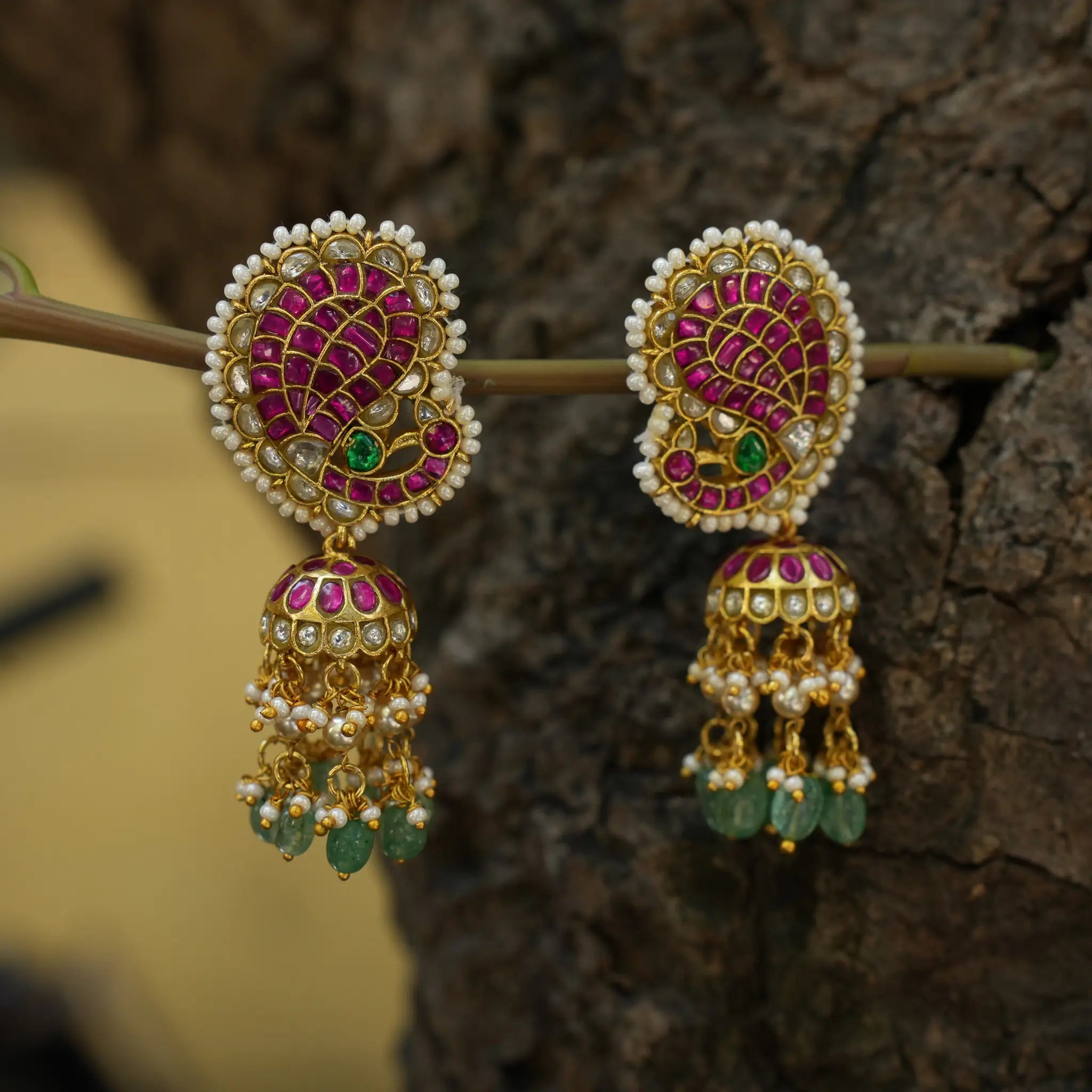 Amrit Polki Jhumka Earrings - Red