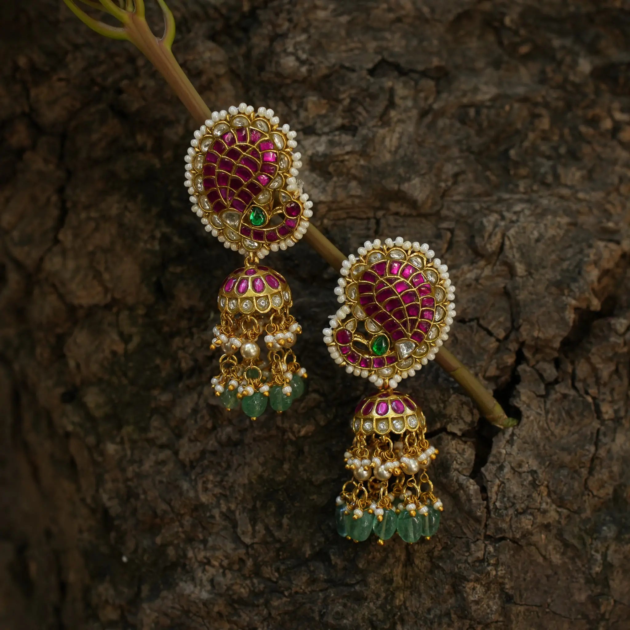Amrit Polki Jhumka Earrings - Red