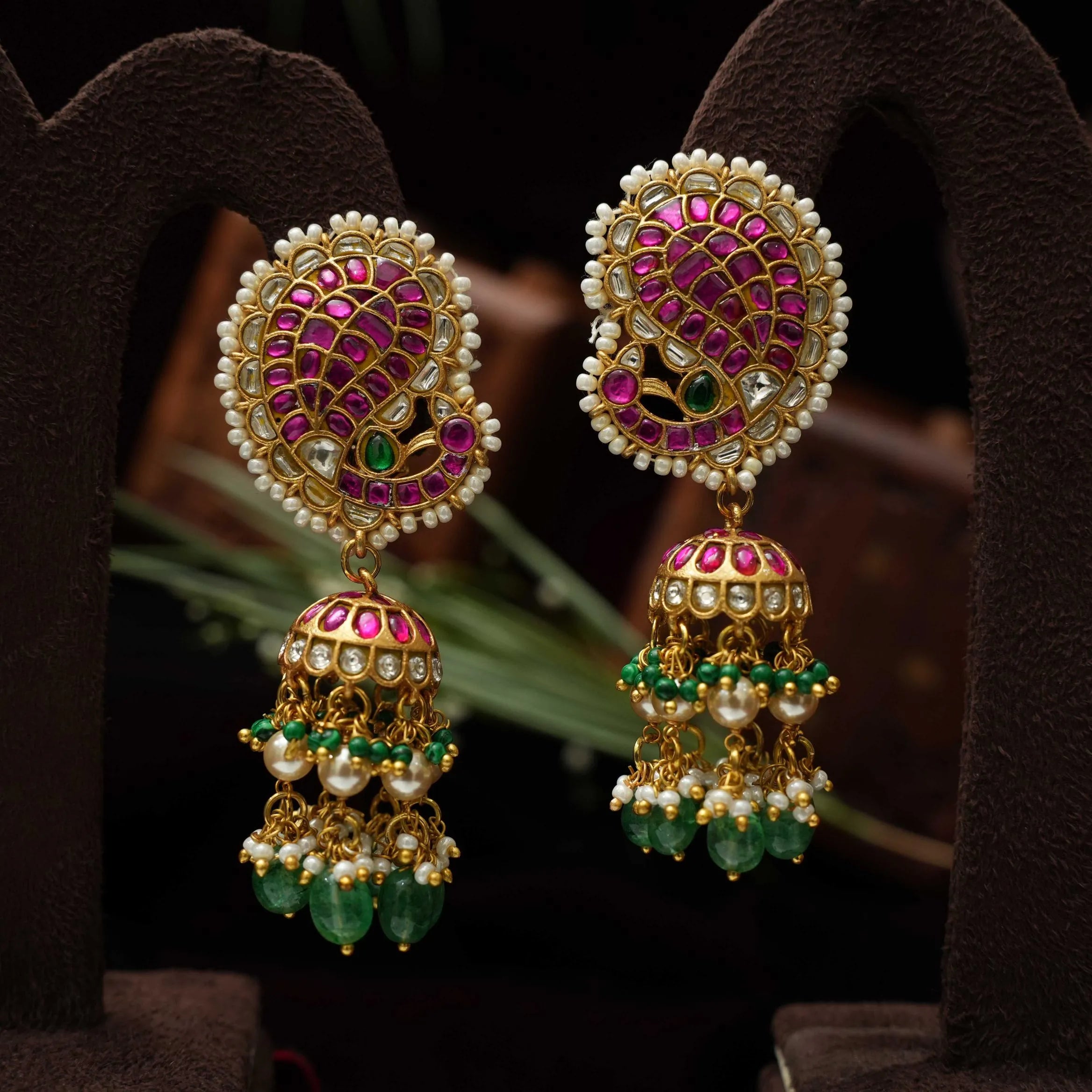 Amrit Polki Jhumka Earrings - Red