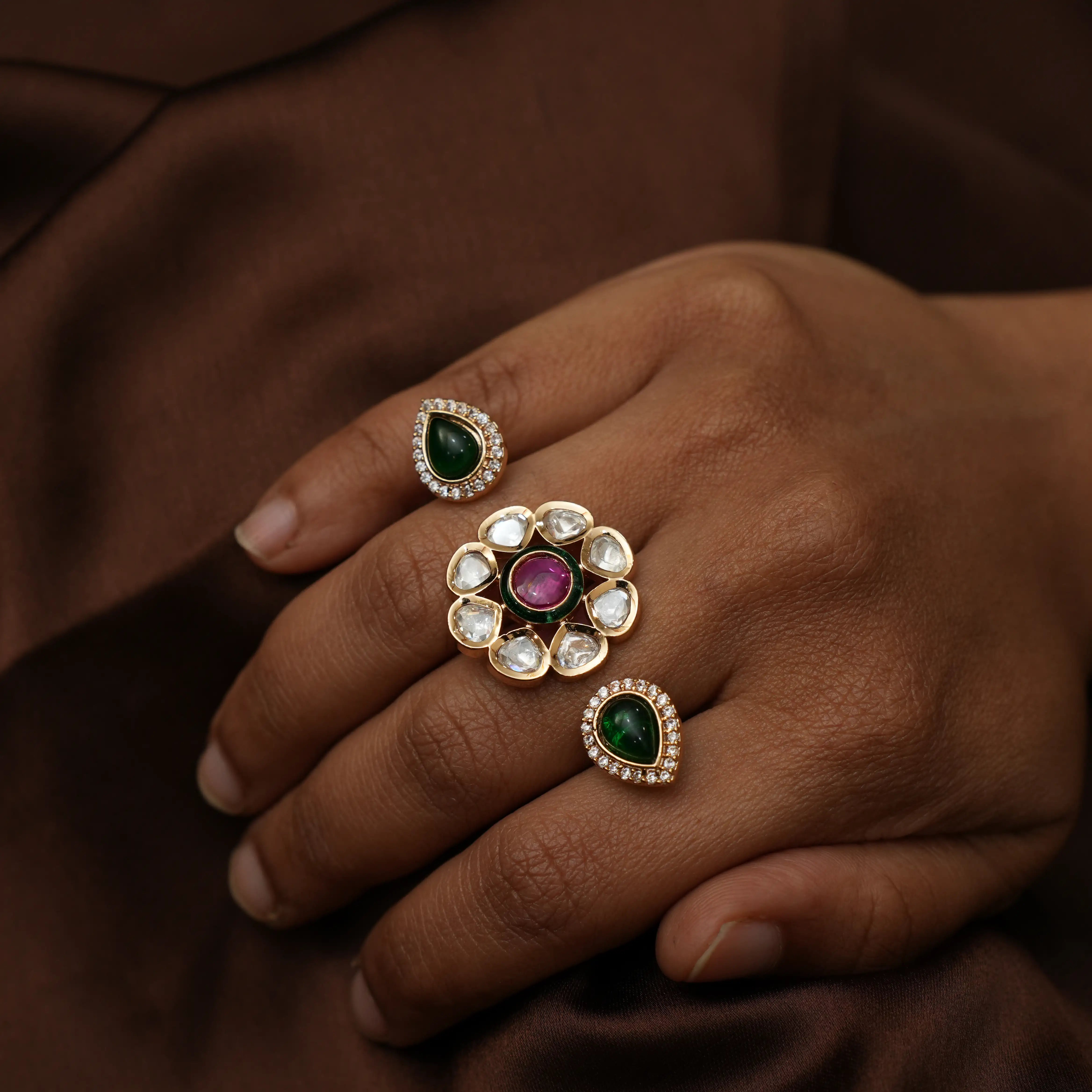 Amrita Polki Ring - Red & Green