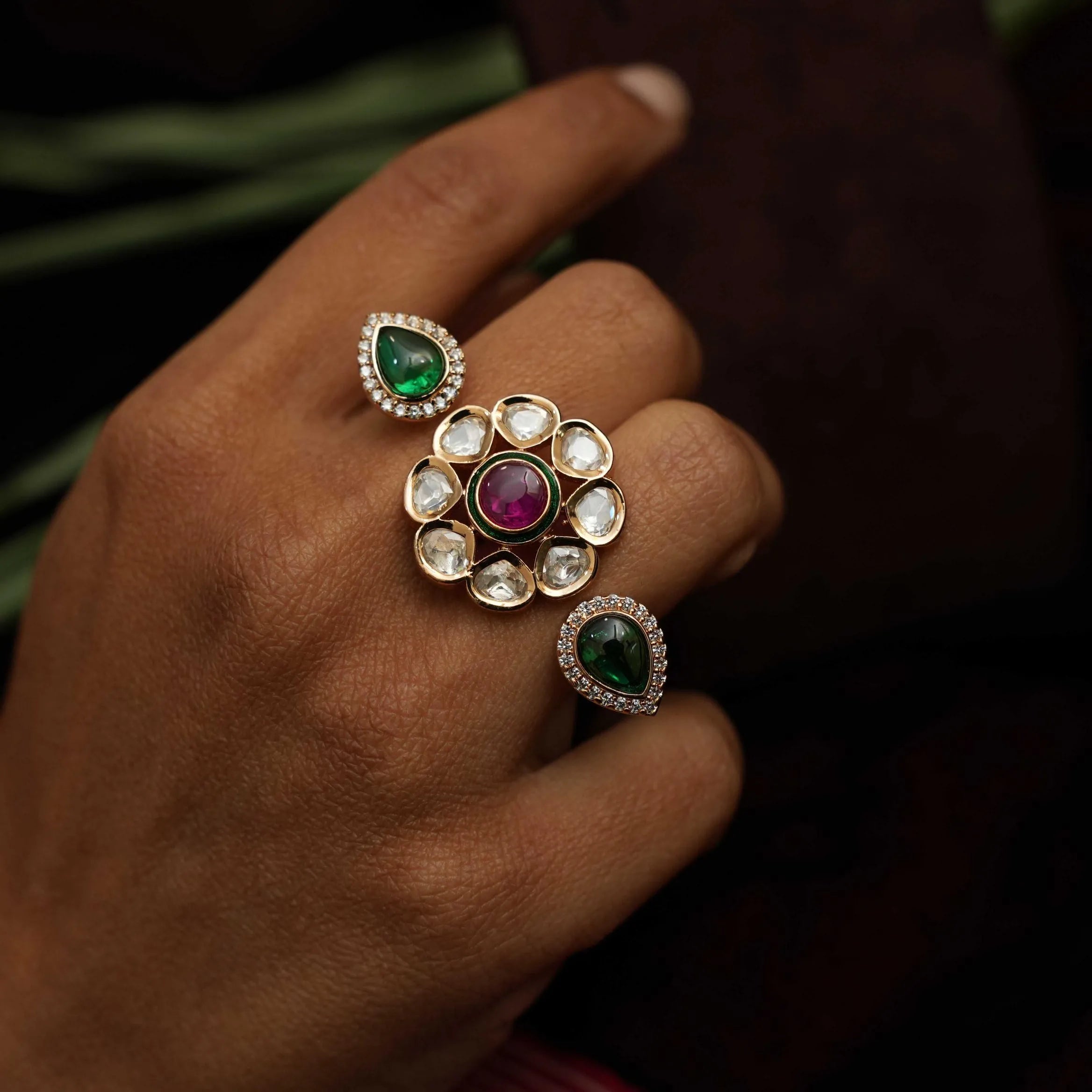 Amrita Polki Ring - Green & Red