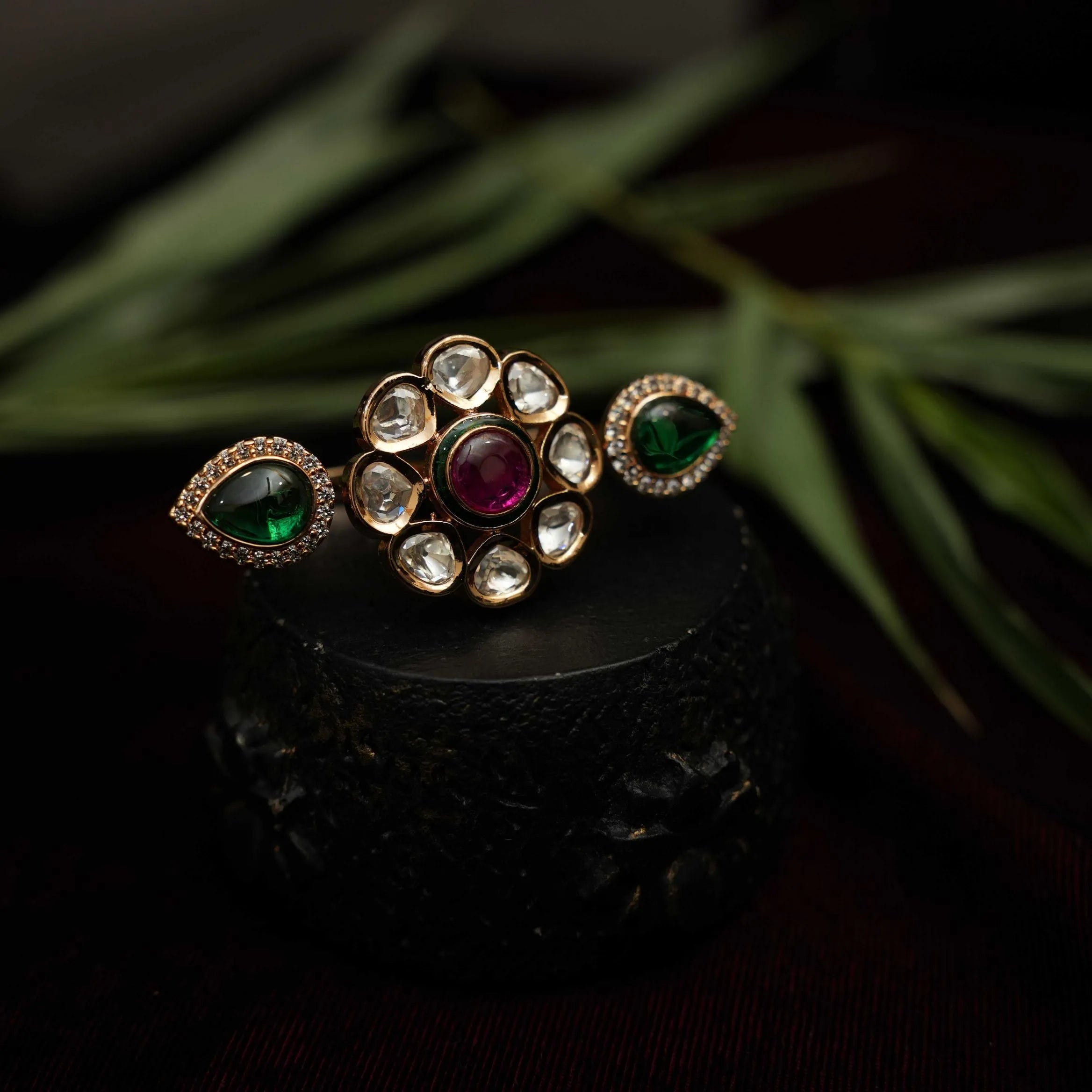 Amrita Polki Ring - Green & Red