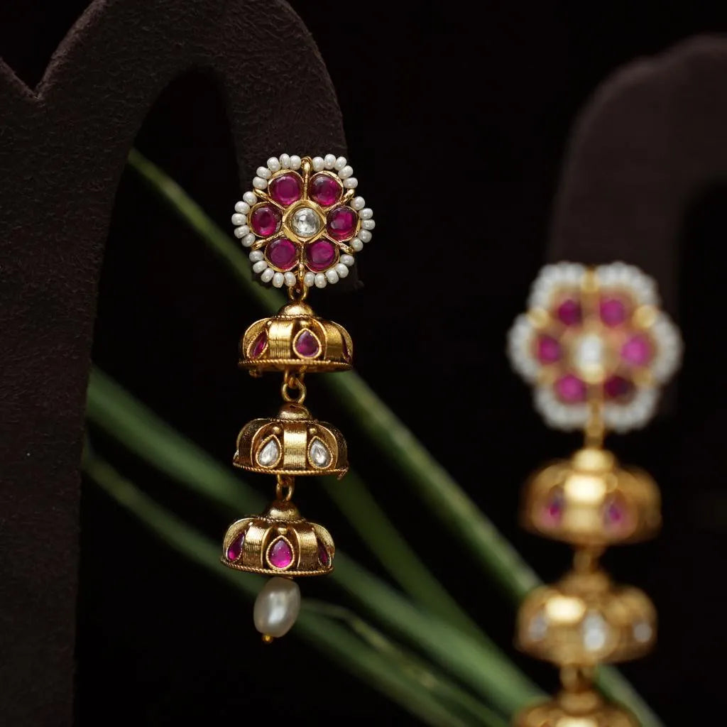 Anasuya Polki Designer Earrings - Red