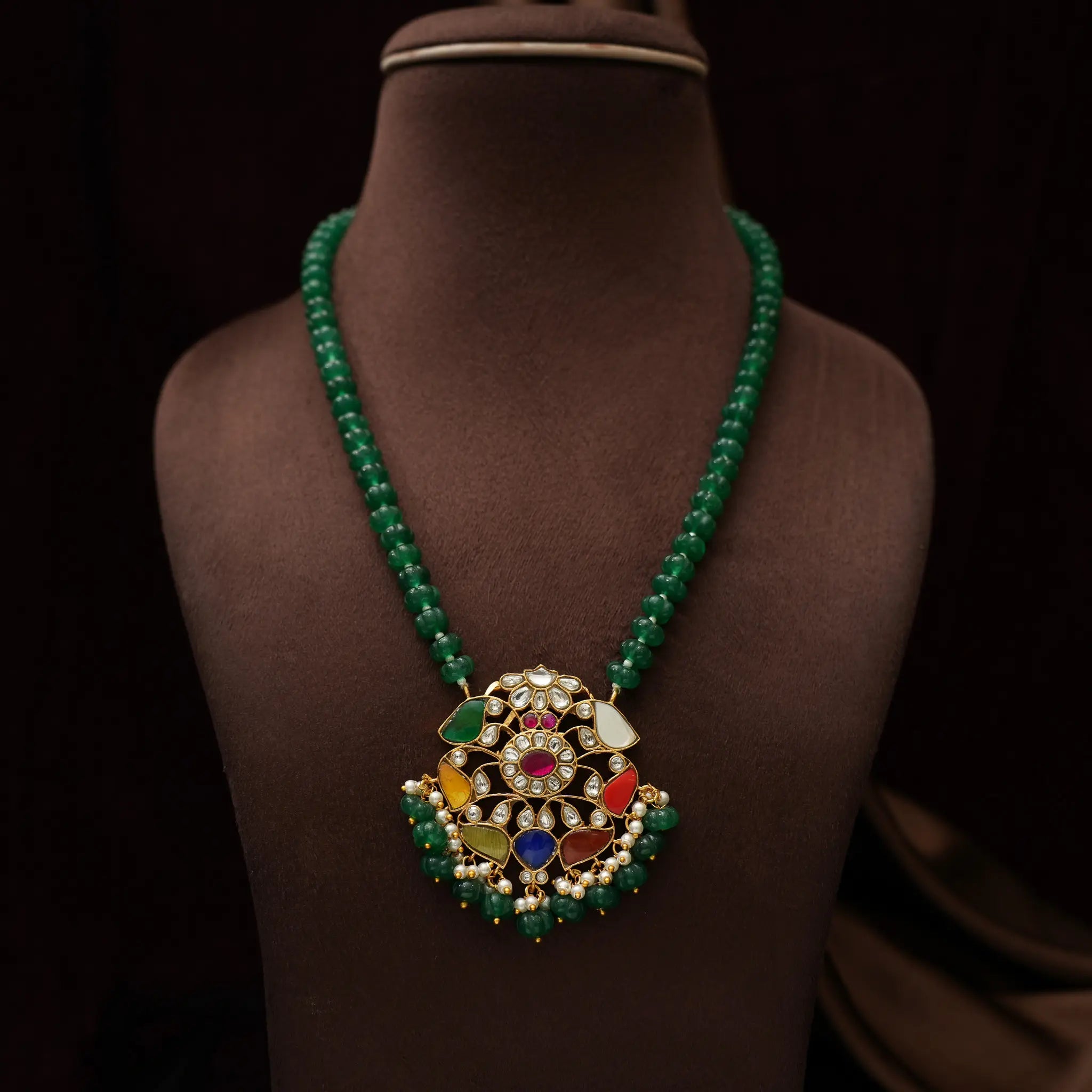 Anika Polki Necklace - Dark Green