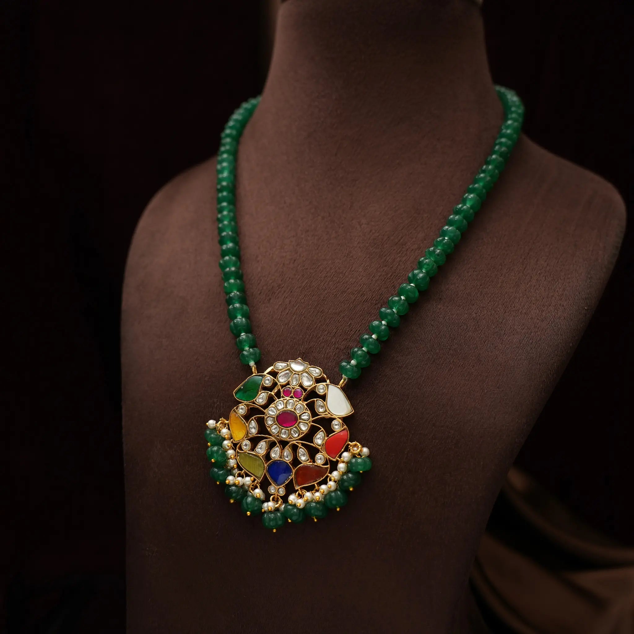 Anika Polki Necklace - Dark Green